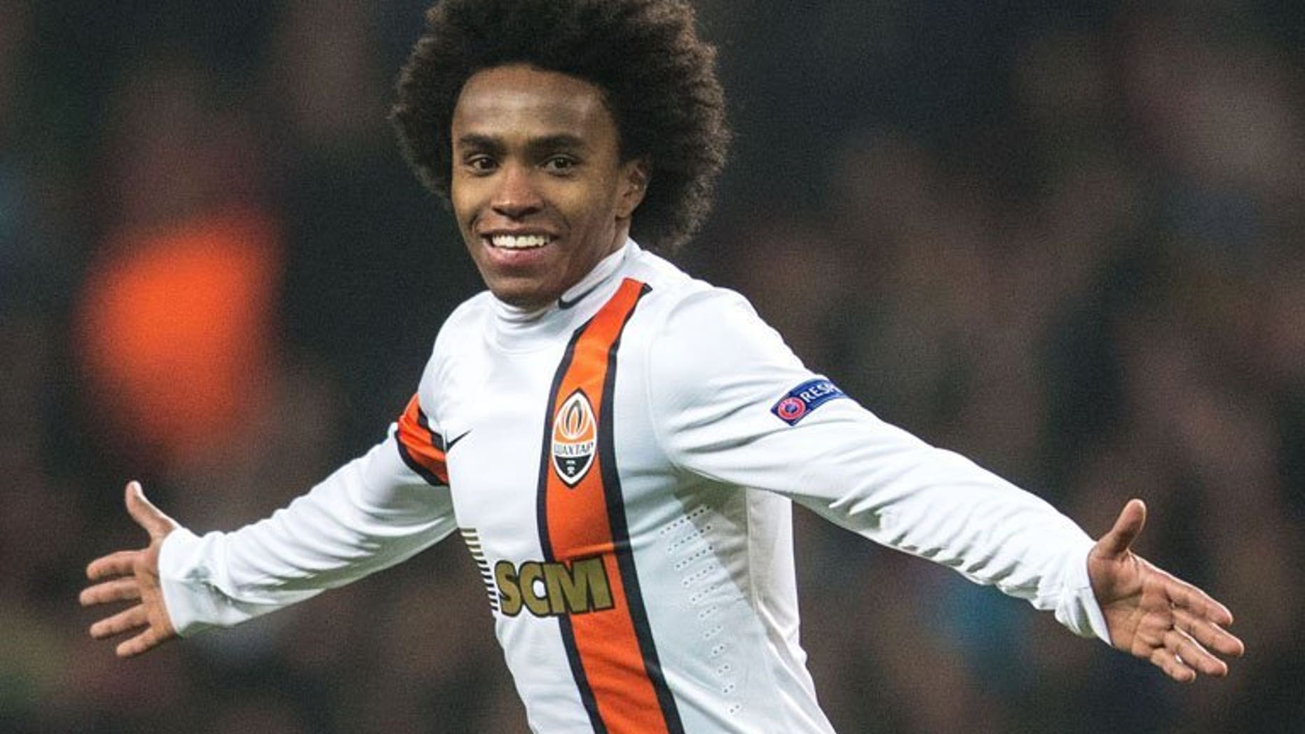 Brazilian midfielder Willian, then of Shakhtar Donetsk, pictured during a Champions League Group E clash against FC Nordsjaelland in Copenhagen, Denmark, on November 20, 2012. Tottenham manager Andre Villas-Boas on Wednesday confirmed that the Premier League side were in talks with Russian club Anzhi Makhachkala over the signing of attacking midfielder Willian.