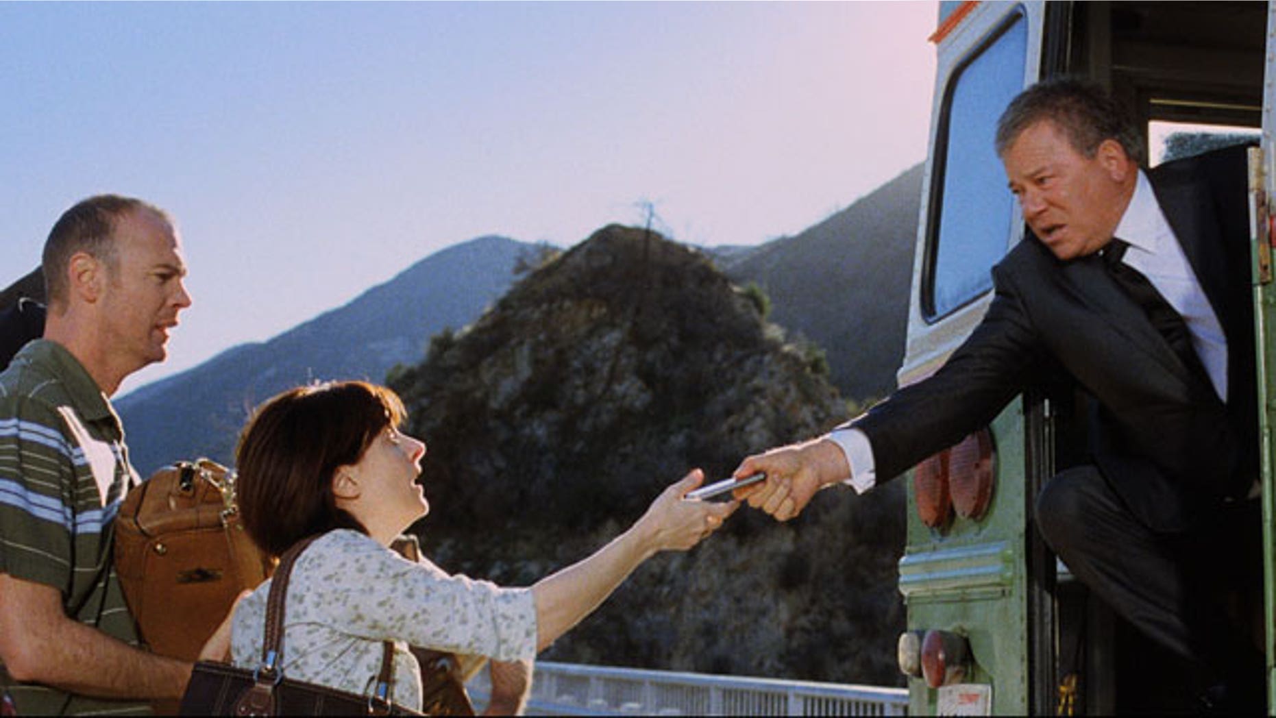 A scene from this Priceline commercial, just before Shatner's character's bus goes over a cliff (AP)