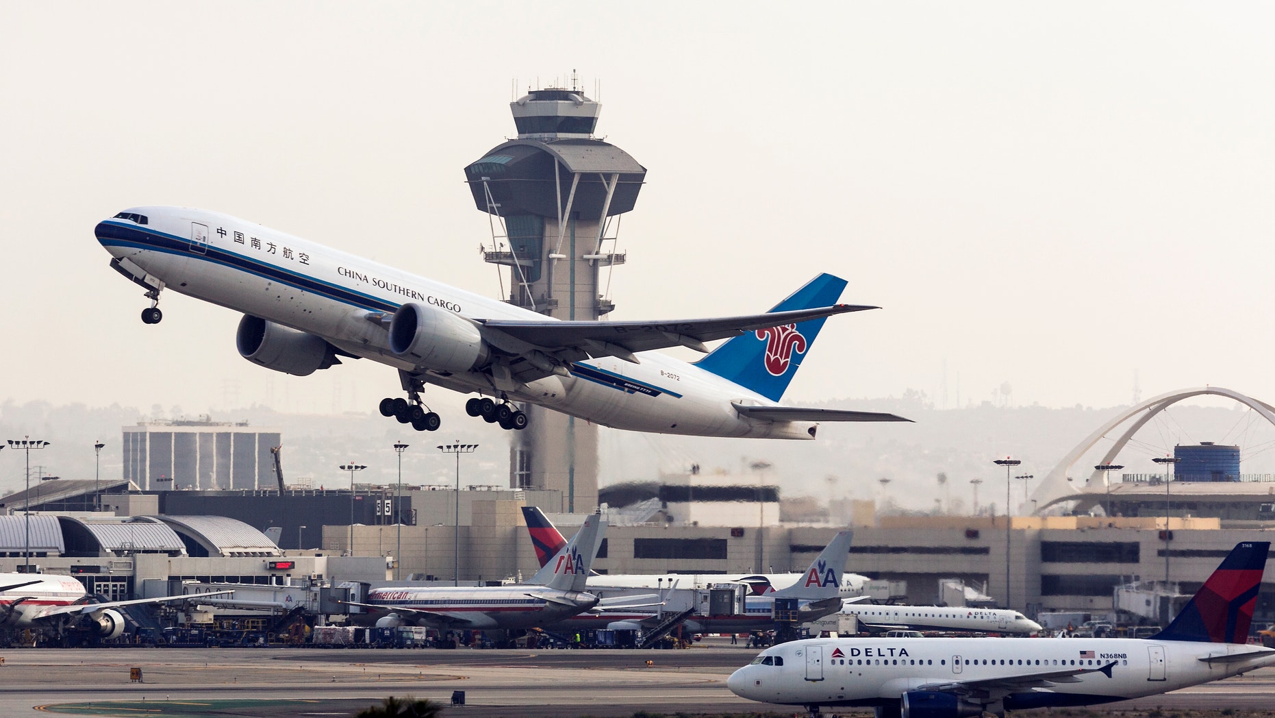 April 22, 2013: A China Southern Cargo jet takes off at LAX International airport in Los Angeles Monday