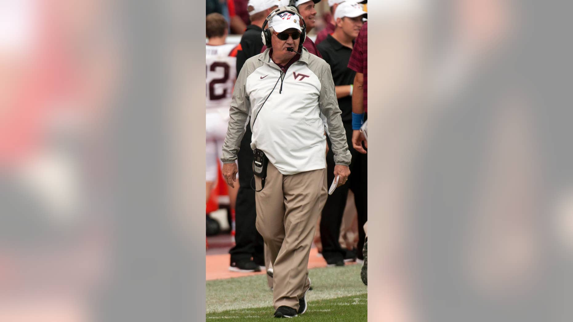 Virginia Tech head coach Frank Beamer stands on the sideline during an NCAA college football game against East Carolina, Saturday, Sept. 13, 2014, in Blacksburg, Va. (AP Photo/Don Petersen)