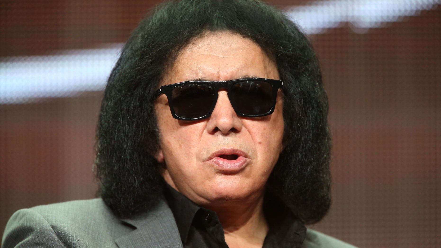 BEVERLY HILLS, CA - JULY 11: TV personality/musician Gene Simmons speaks onstage at the "4th and Loud" panel during the AMC Networks portion of the 2014 Summer Television Critics Association at The Beverly Hilton Hotel on July 11, 2014 in Beverly Hills, California. (Photo by Frederick M. Brown/Getty Images)