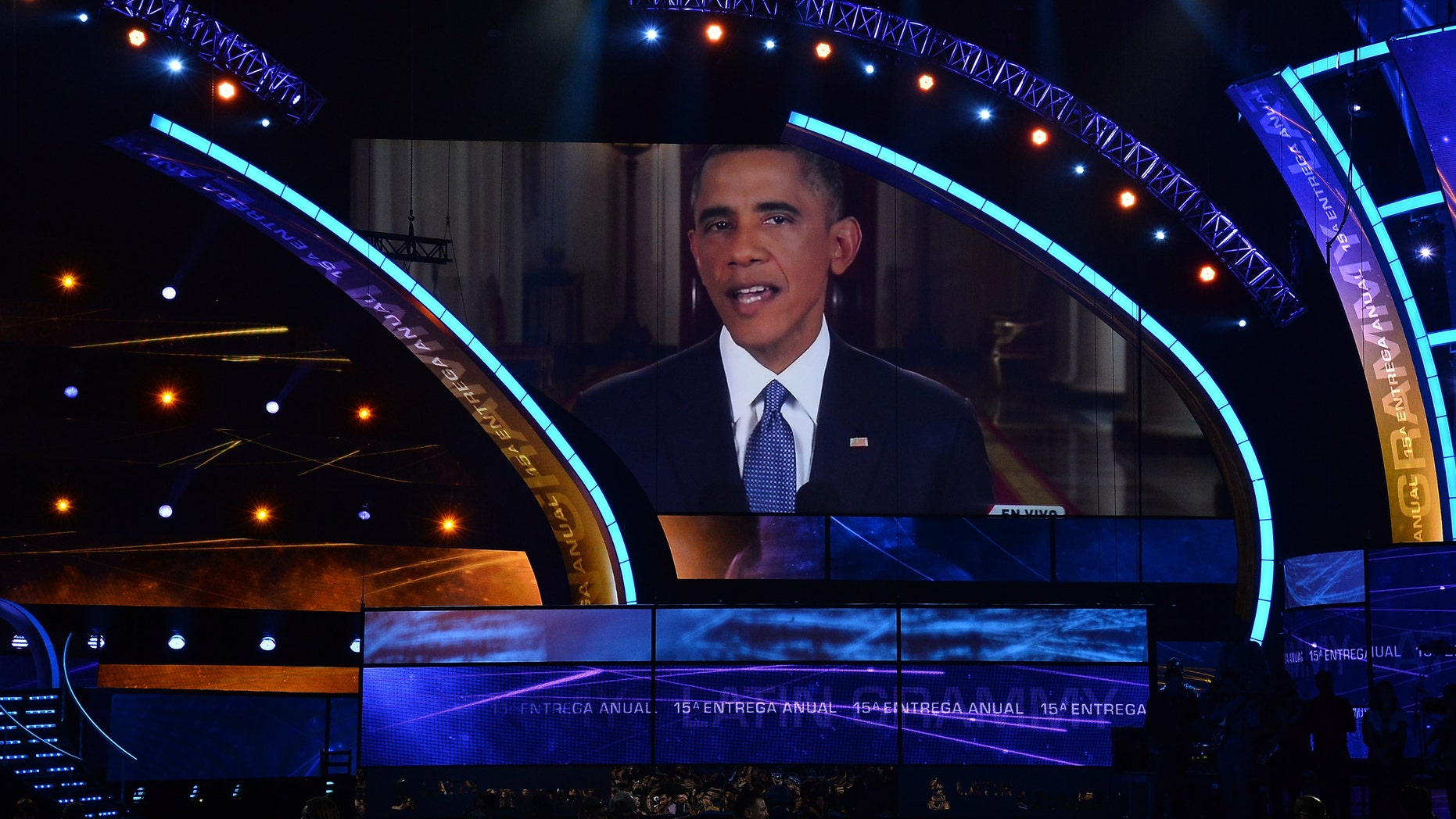 U.S. President Barack Obama before the start of the Latin GRAMMY Awards in Las Vegas, Nevada.