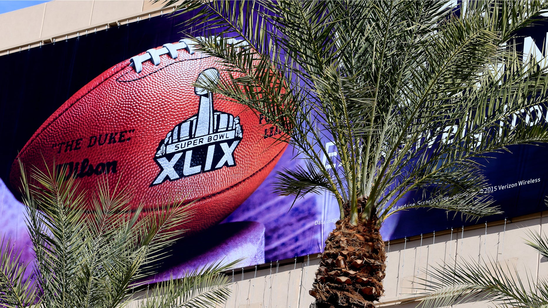 PHOENIX, AZ - JANUARY 28: A detailed view of a logo for the upcoming Super Bowl XLIX between the Seattle Seahawks and New England Patriots in an NFL fan on January 28, 2015 in Phoenix, Arizona. (Photo by Rob Carr/Getty Images)