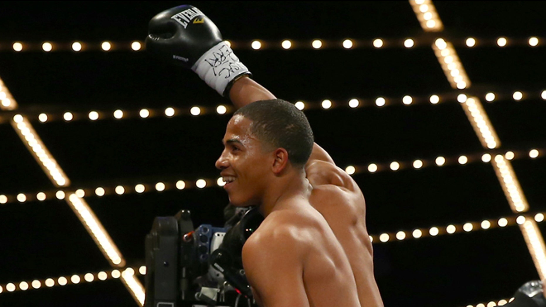 NEW YORK, NY - JANUARY 25: Felix Verdejo celebrates his knockout of Lauro Alcantar in the first round at Madison Square Garden on January 25, 2014 in New York City. (Photo by Elsa/Getty Images)