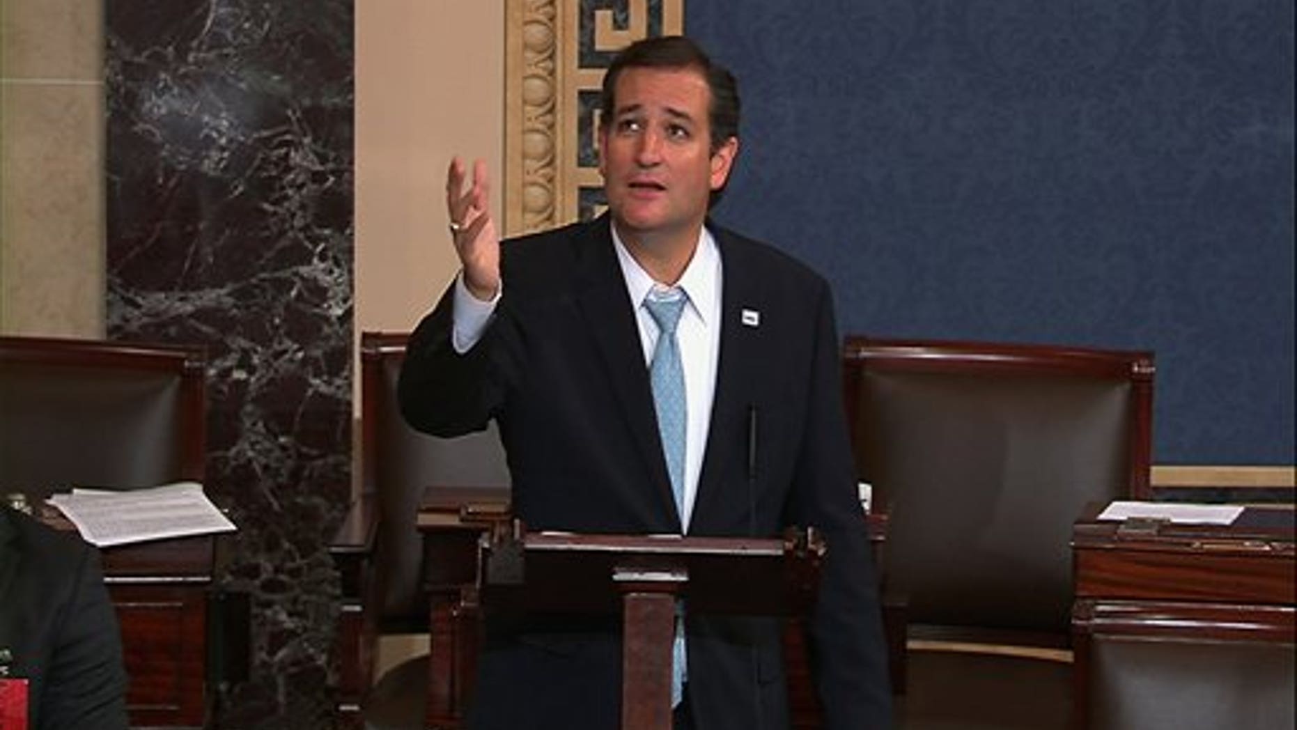 Sen. Ted Cruz, R-Texas speaks on the Senate floor on Capitol Hill in Washington, on Sept. 25, 2013.