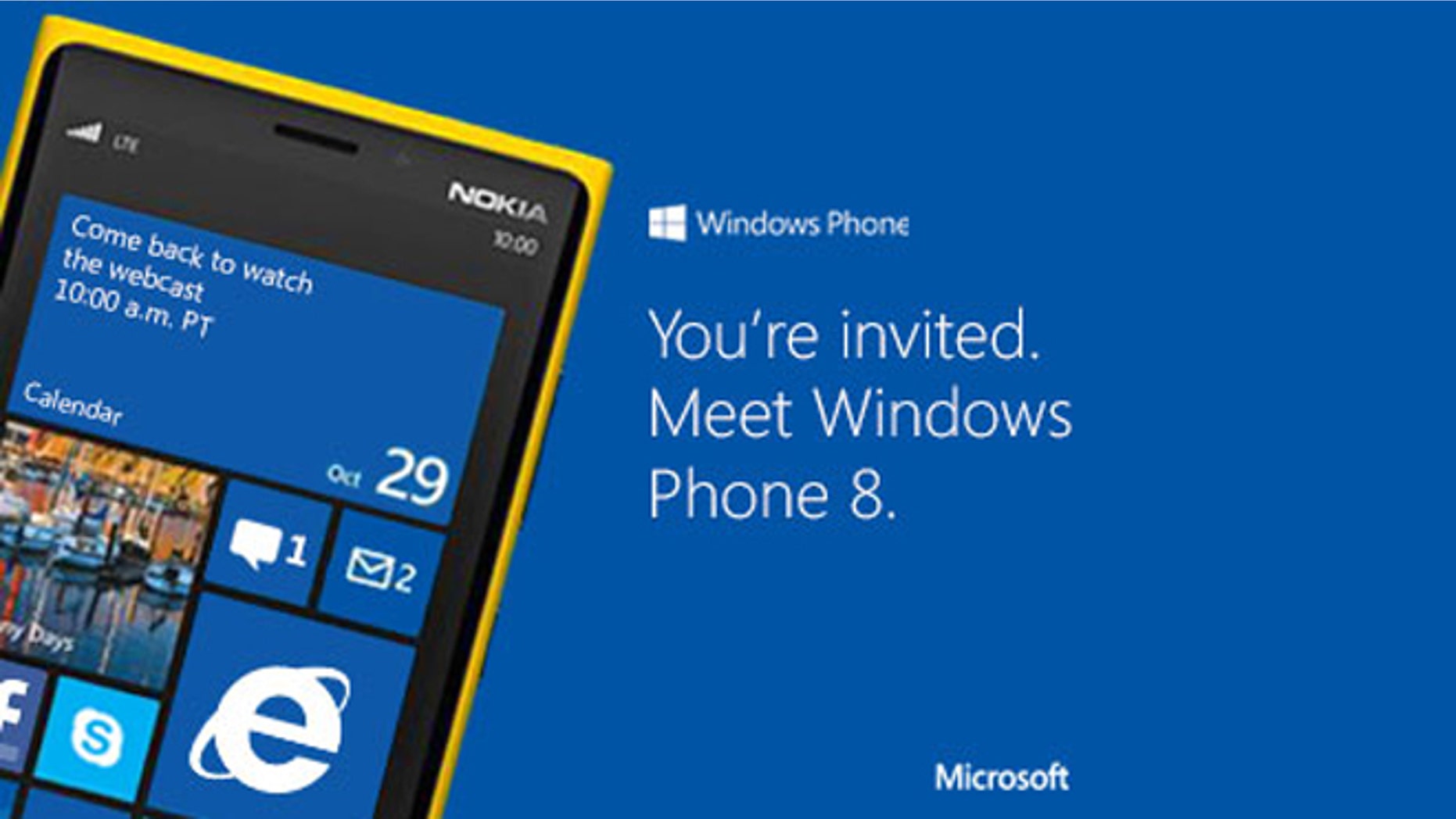 Oct. 29, 2012: An ad on Microsoft's website teases a Windows Phone 8 launch event.
