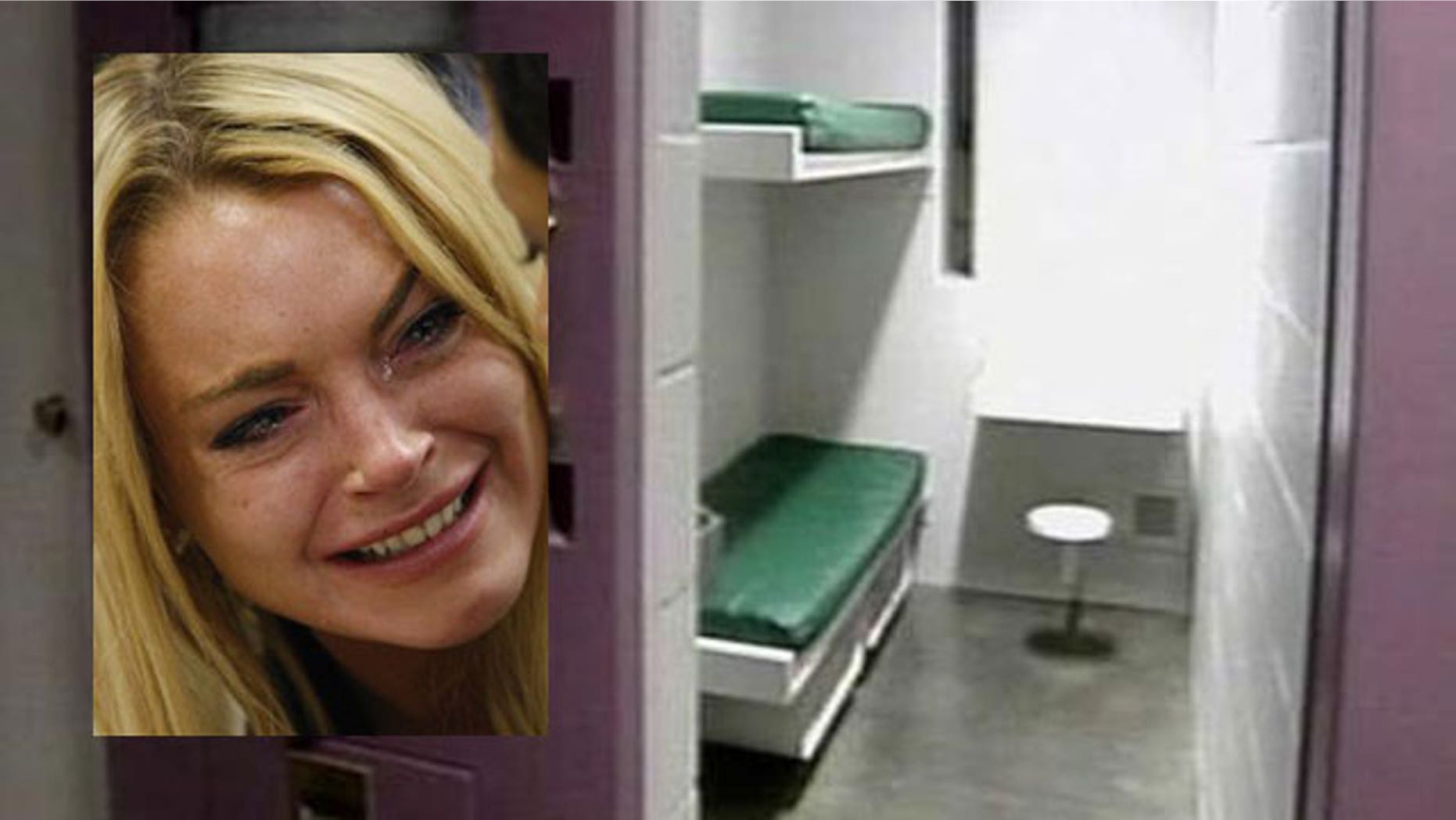 This is the inside of a prison cell at the Lynwood Correctional Facility in Lynwood, Calif., where Lohan (inset) will likely be incarcerated.
