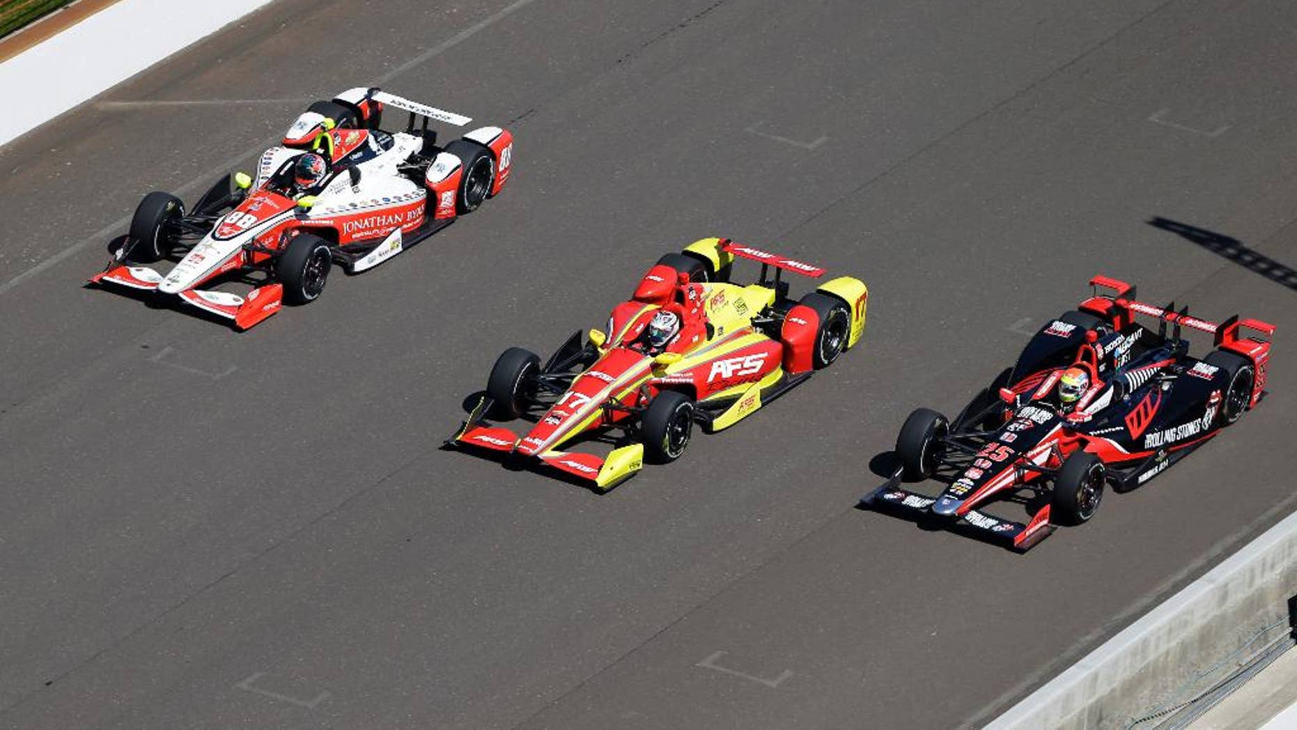 Ryan Hunter-Reay responds to a question during a news conference before the Indianapolis 500 auto race at Indianapolis Motor Speedway in Indianapolis, Thursday, May 21, 2015. (AP Photo/Darron Cummings)