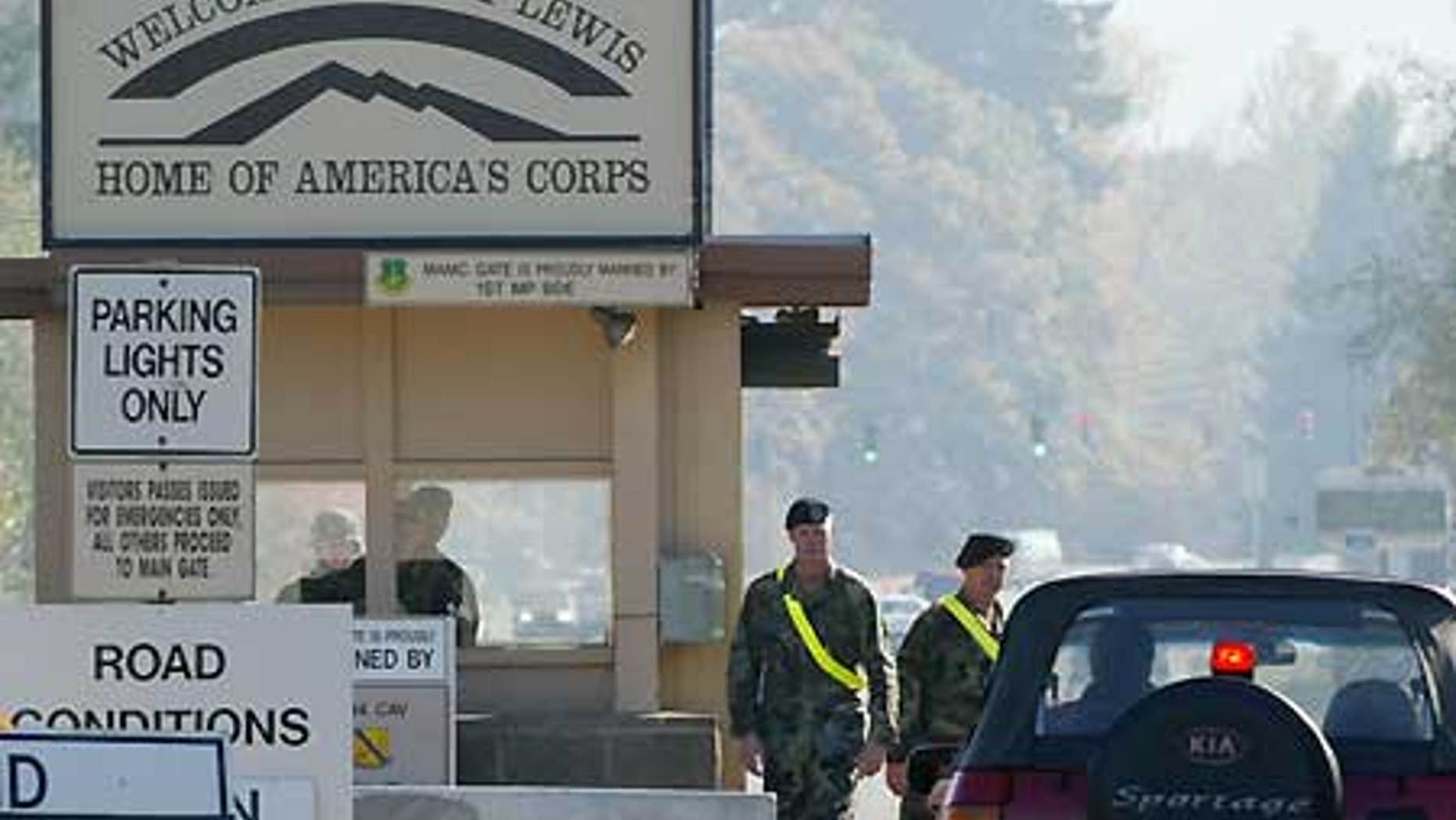 The entrance to the Fort Lewis army base in Washington State.
