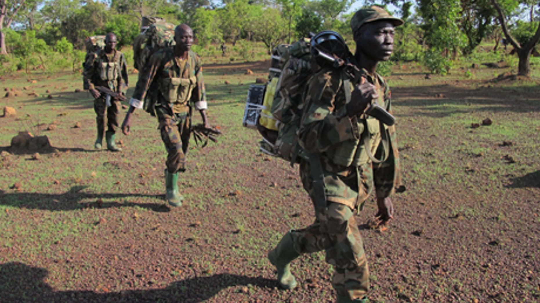 April 19, 2012: Ugandan soldiers hunting for fugitive warlord Joseph Kony deep in the Central African Republic jungle patrol the area. For Ugandan soldiers tasked with catching Joseph Kony, the real threat is not the elusive Central Africa warlord and his brutal gang. Encounters between Ugandan troops and Lord's Resistance Army rebels are so rare that the Kony hunters worry about other things when they walk the jungle: armed poachers, wild beasts, honey bees, and even a widely-ranging fly that torments their ears during day.