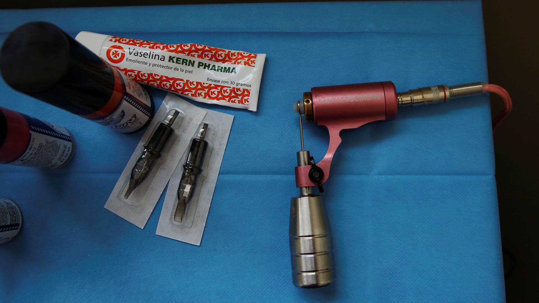A file image shows a pink tattoo machine that symbolizes the fight against breast cancer, March 23, 2017.