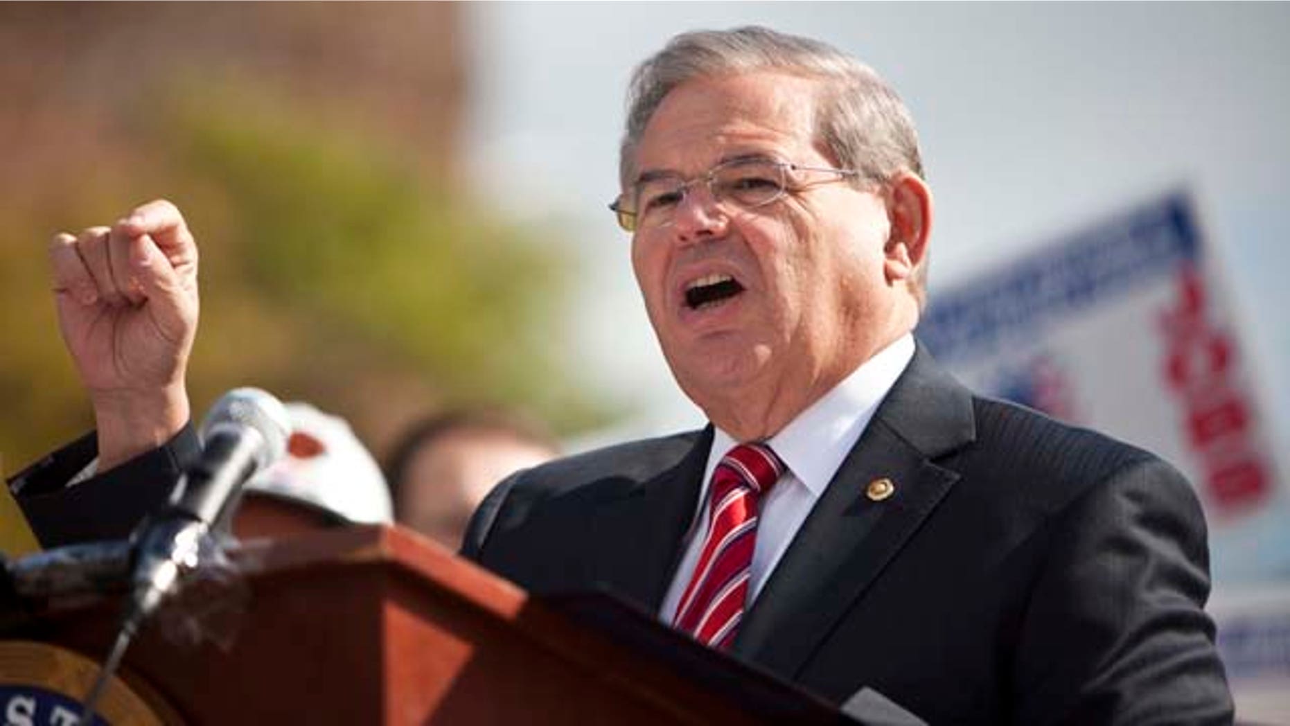 Sen. Robert Menendez (D-NJ) speaks to a group of labor unions during a rally last year in North Bergen, New Jersey.