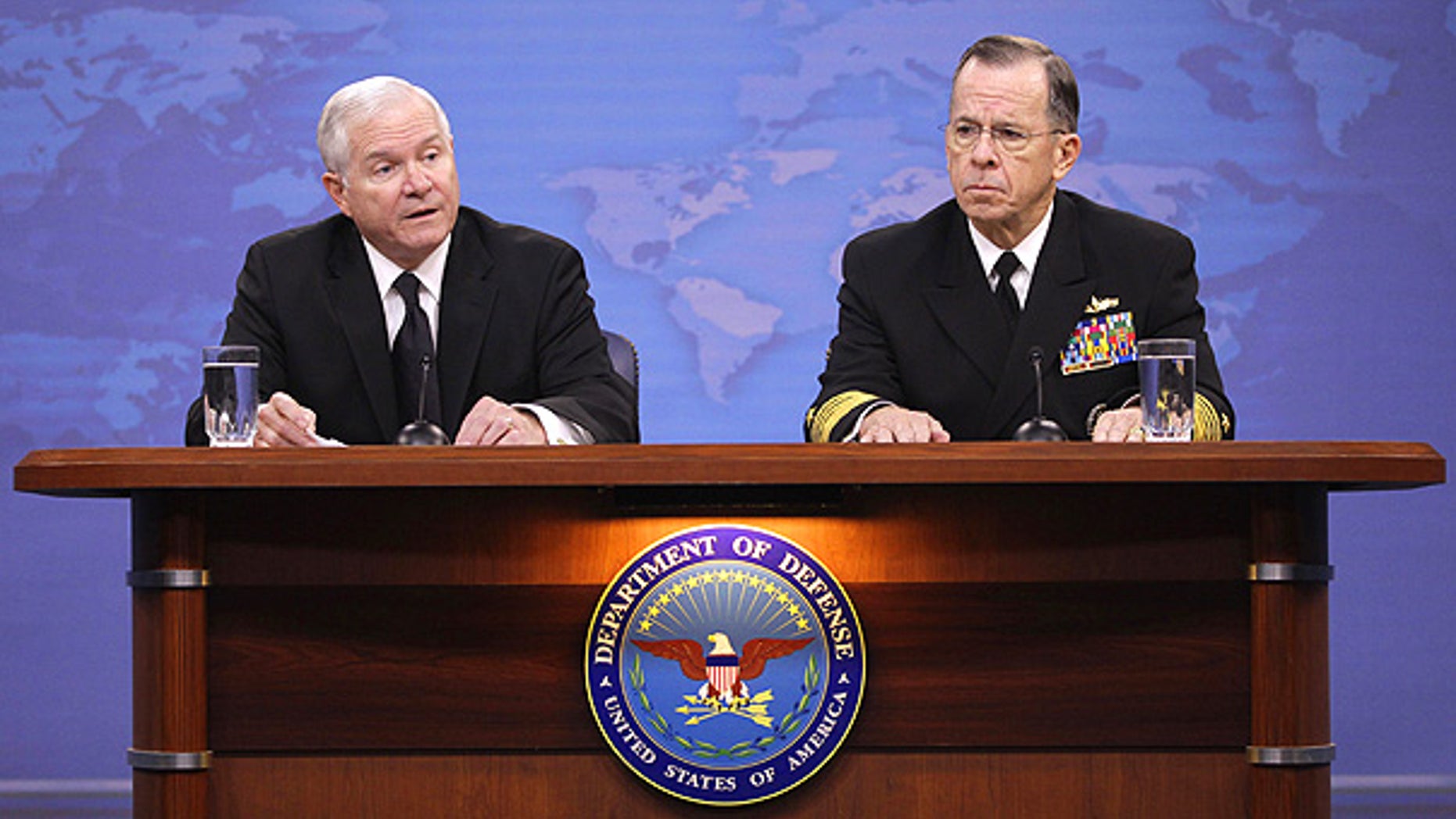 Nov. 30: Defense Secretary Robert Gates, left, and Joint Chiefs Chairman Adm. Mike Mullen discuss gays in the U.S. military at the Pentagon.