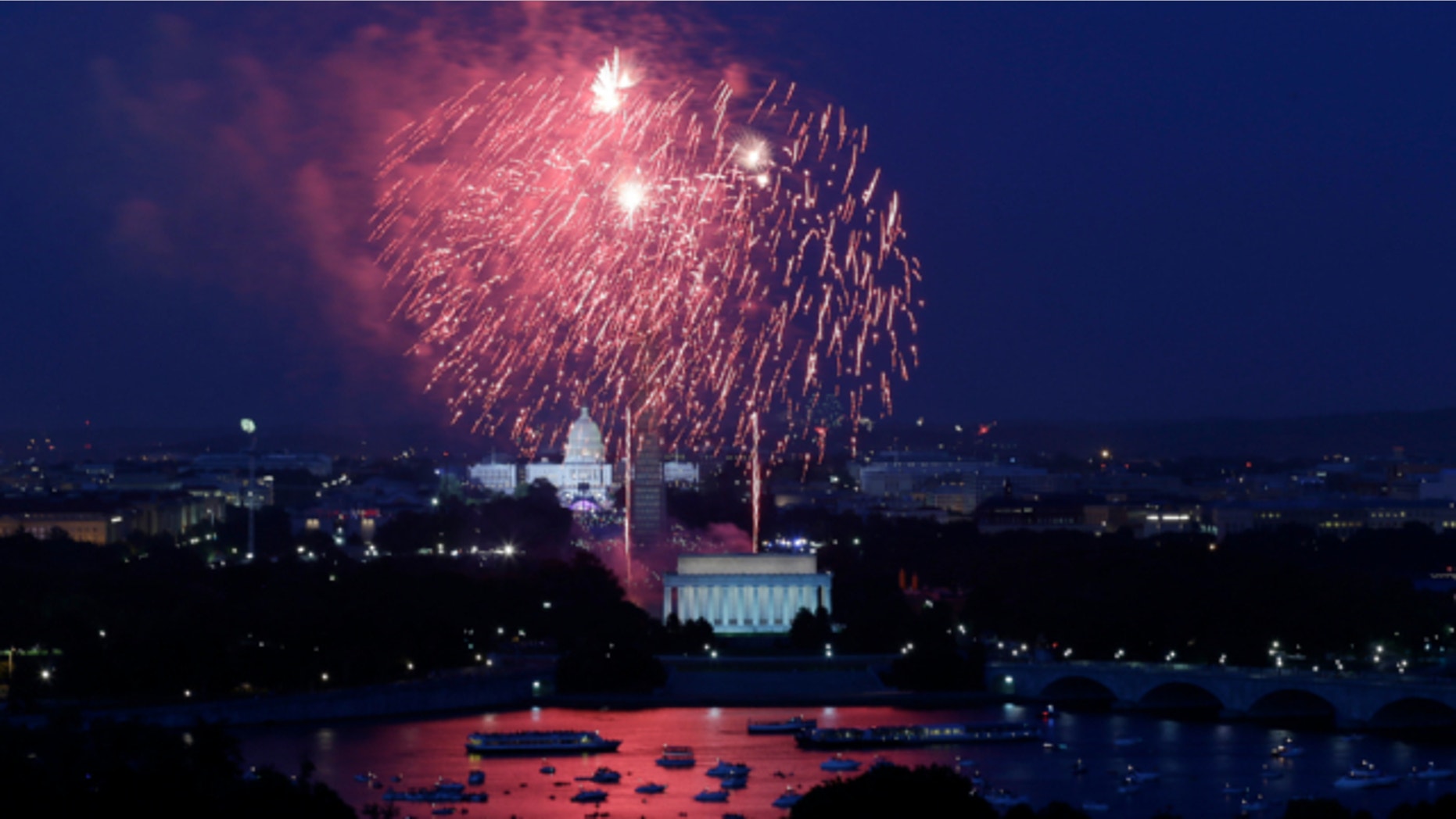 July 4, 2013: Fireworks light the sky over the U.S. Capitol, left, the Washington Monument and the Lincoln Memorial during Fourth of July celebrations in Washington.