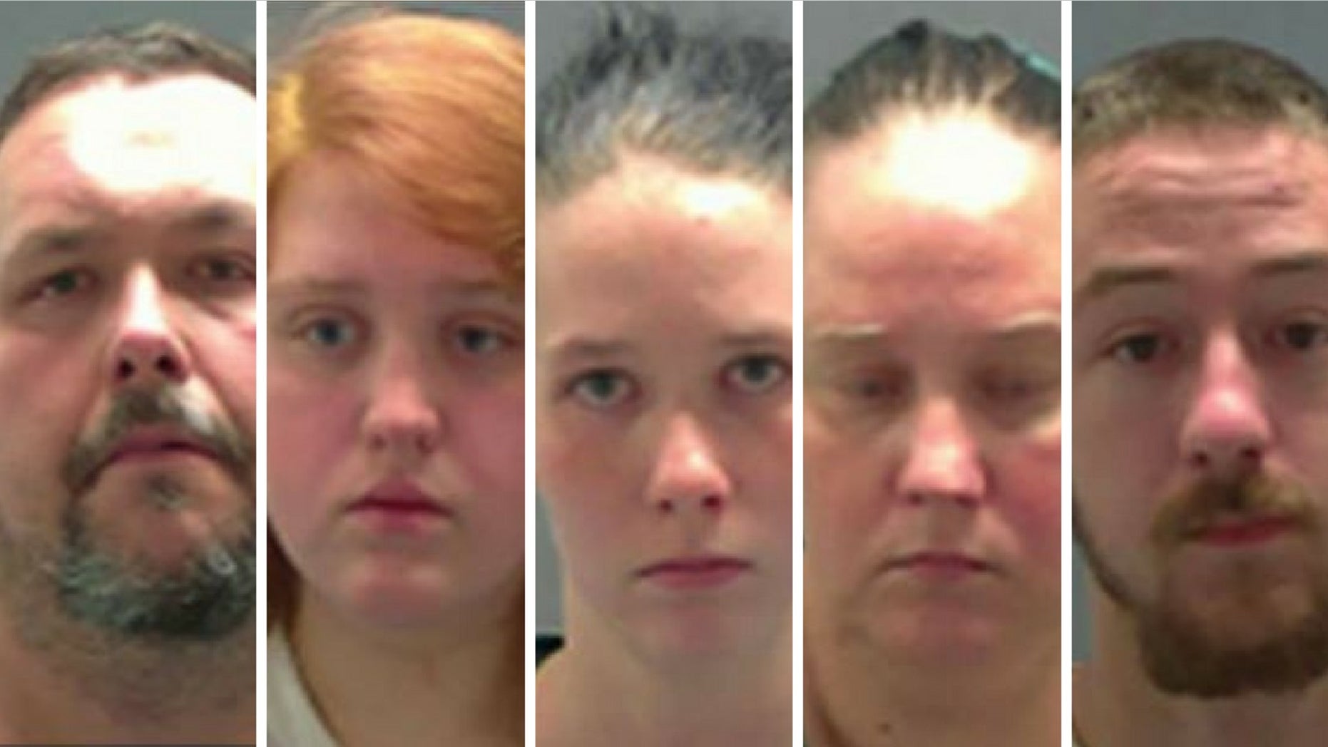 From left: Terry Knope, 45; Bridget Lambert, 21; Taylor Knope, 20; Raylaine Knope, 42; and Jody Lambert, 23, face federal charges.