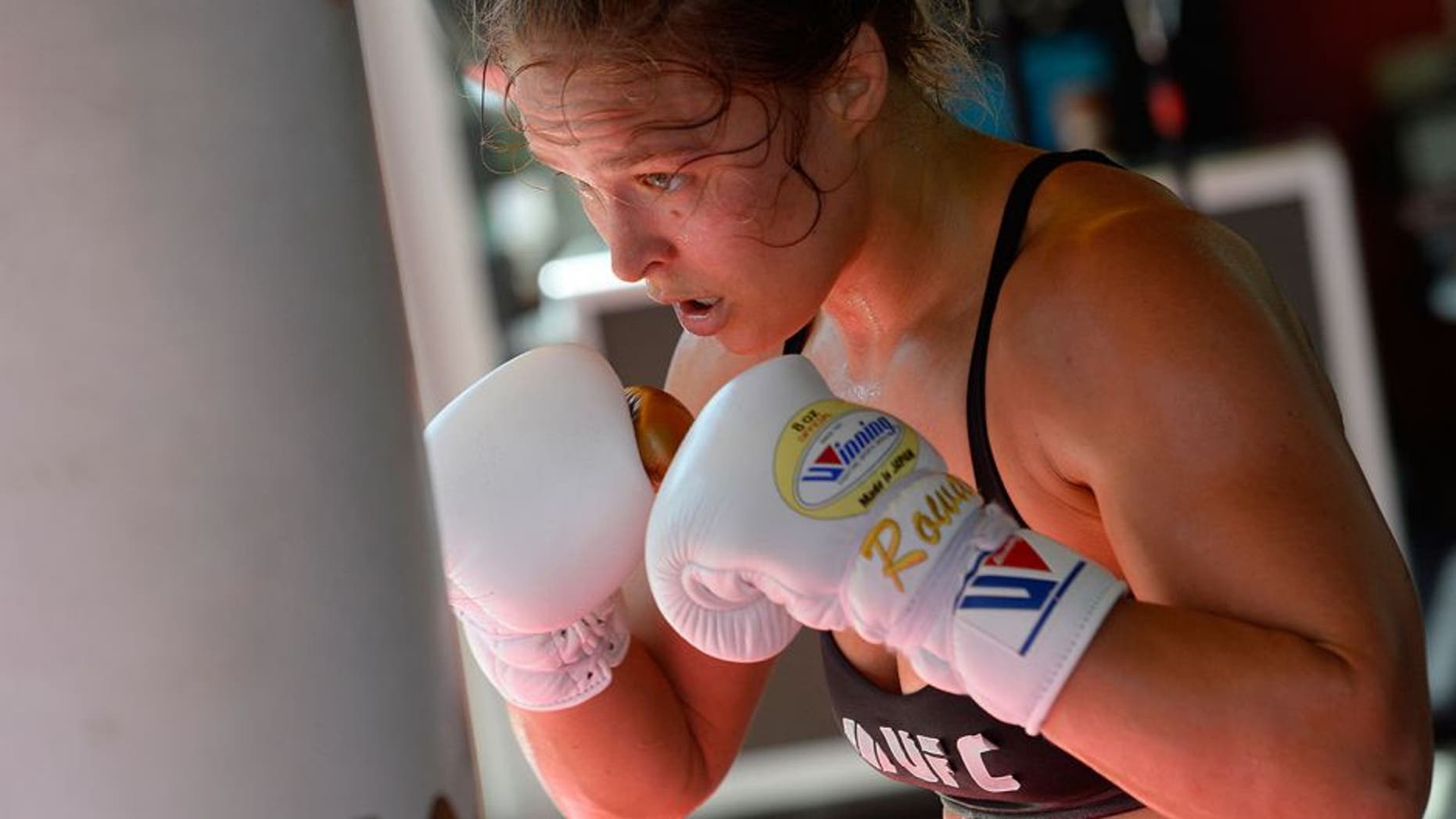 GLENDALE, CA - JULY 15: UFC Bantamweight champion Ronda Rousey works out during a media training session at the Glendale Fight Club on July 15, 2015 in Glendale, California. (Photo by Robert Laberge/Zuffa LLC/Zuffa LLC via Getty Images)