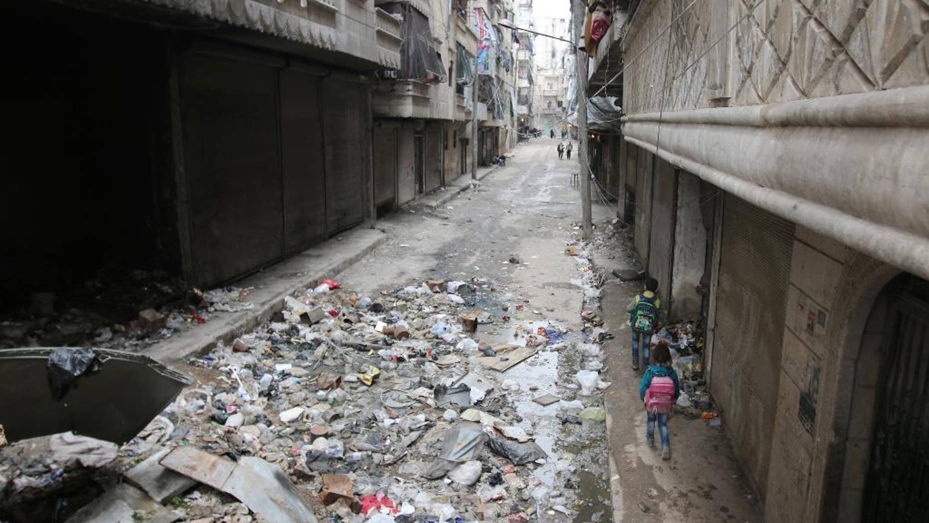 A street in Aleppo, Syria after fierce fighting in February.