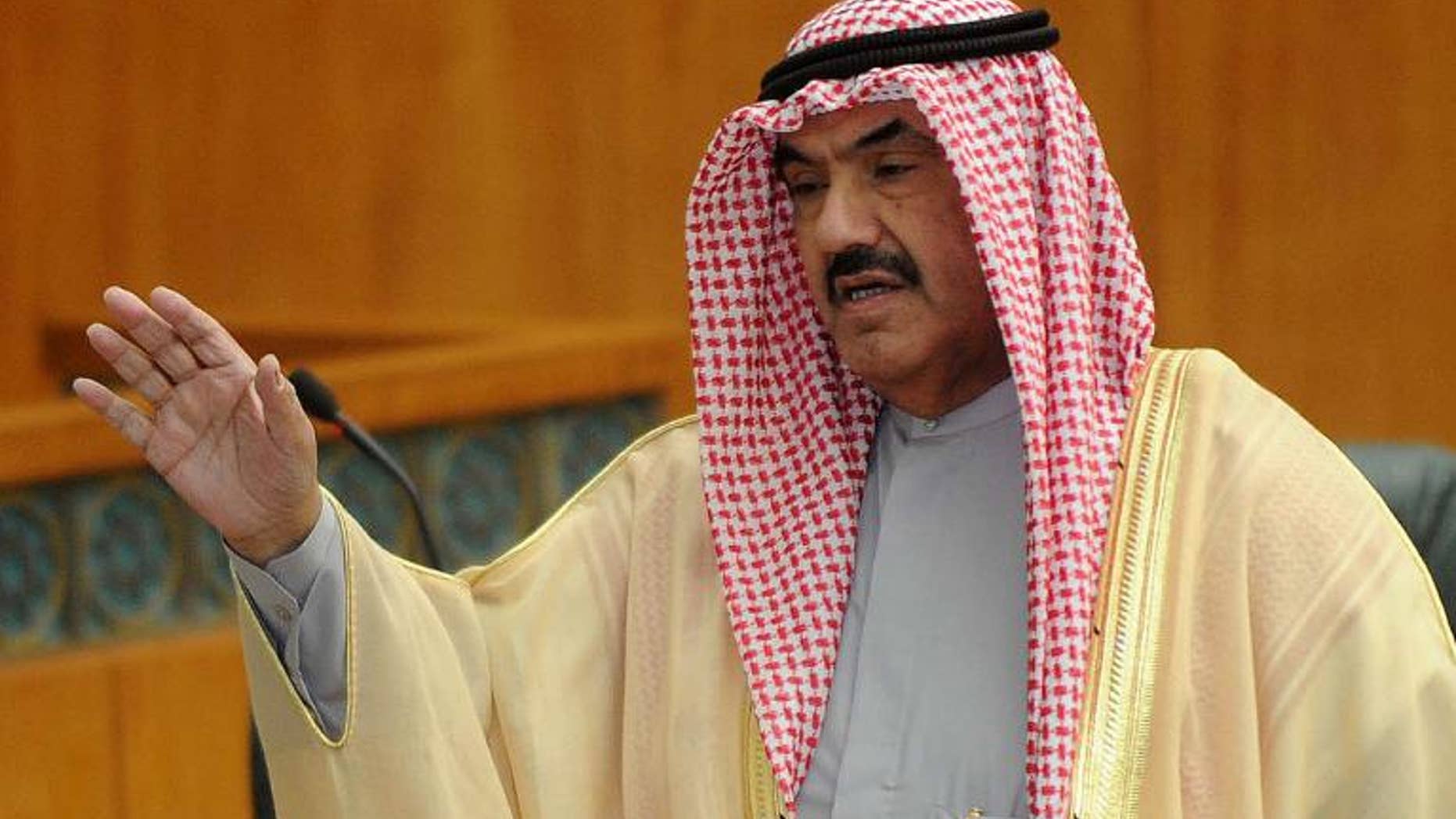 Kuwaiti politician Sheikh Nasser al-Mohammad al-Sabah arrives at the parliament building in Kuwait City, on June 8, 2011