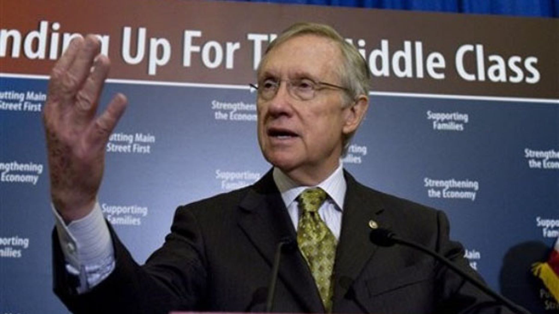 FILE: April 15, 2010: Senate Majority Leader Harry Reid at a news conference on Capitol Hill, in Washington, D.C.