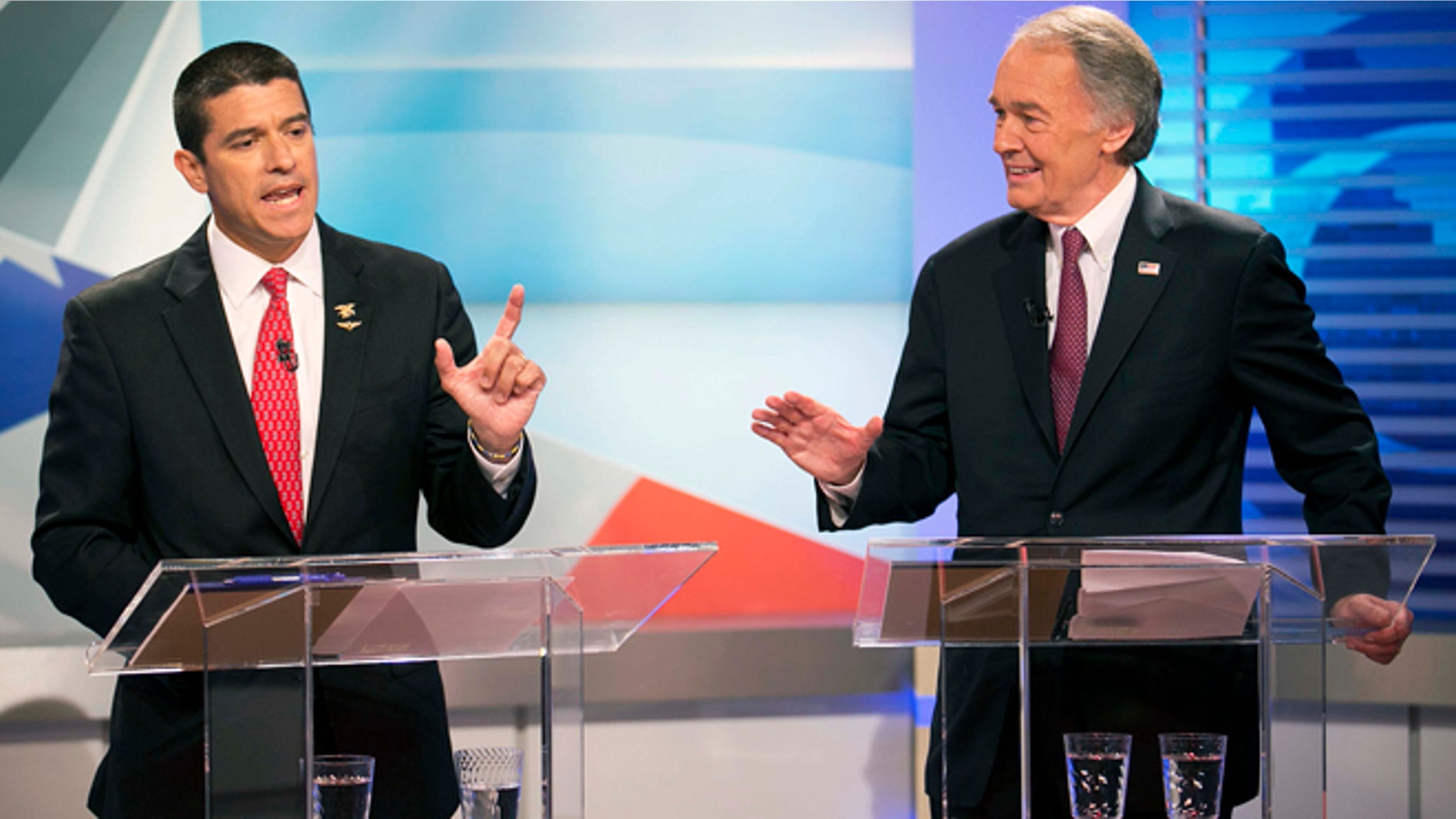 U.S. Senate candidate Republican Gabriel Gomez, left, Democrat Edward Markey, right, in their first debate on June 5, 2013 in Brighton, Mass.