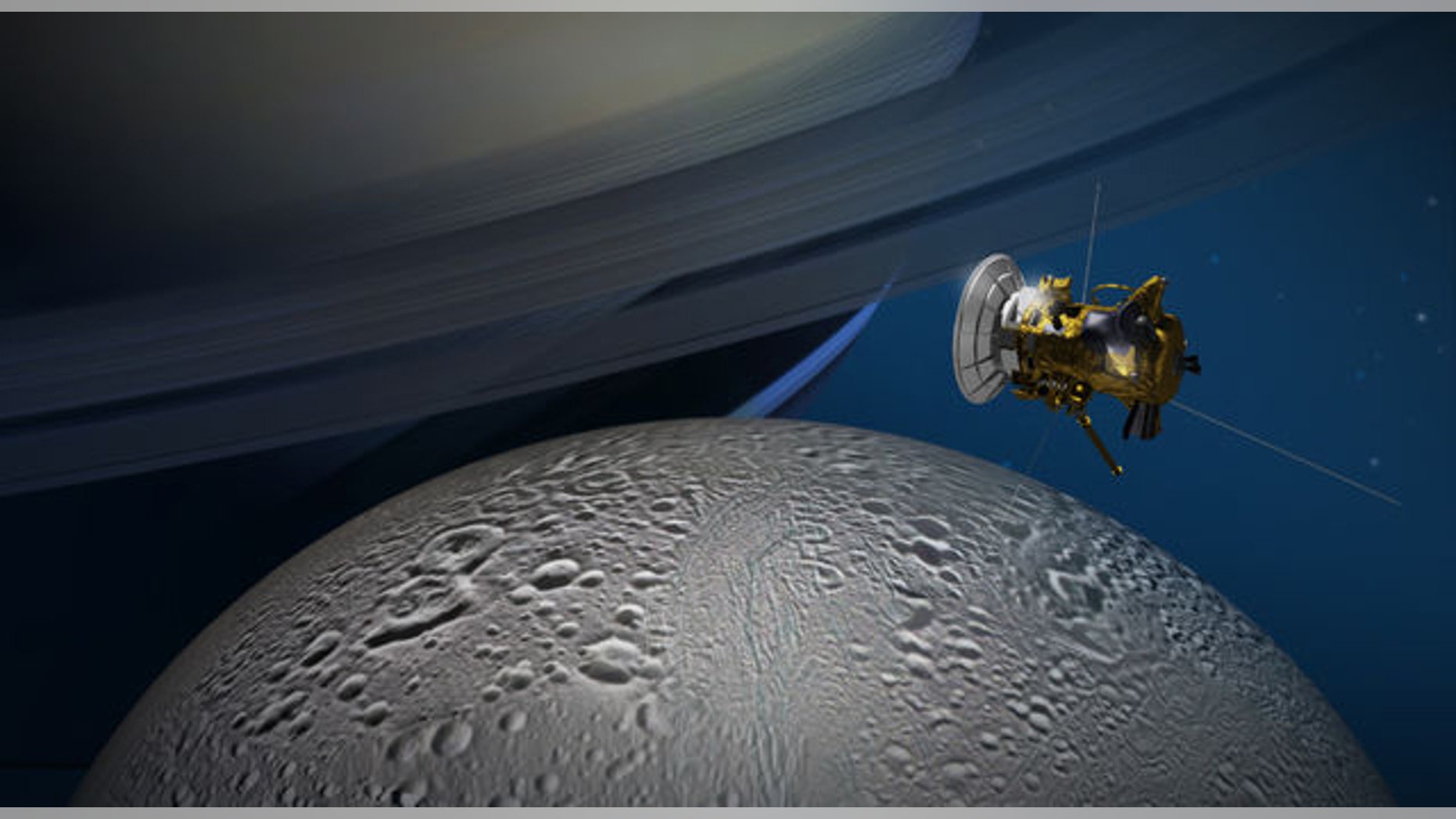 NASA's Cassini spacecraft will get its best-ever look at the northernmost reaches of the Saturnian moon Enceladus on Oct. 14. (NASA/JPL-Caltech)