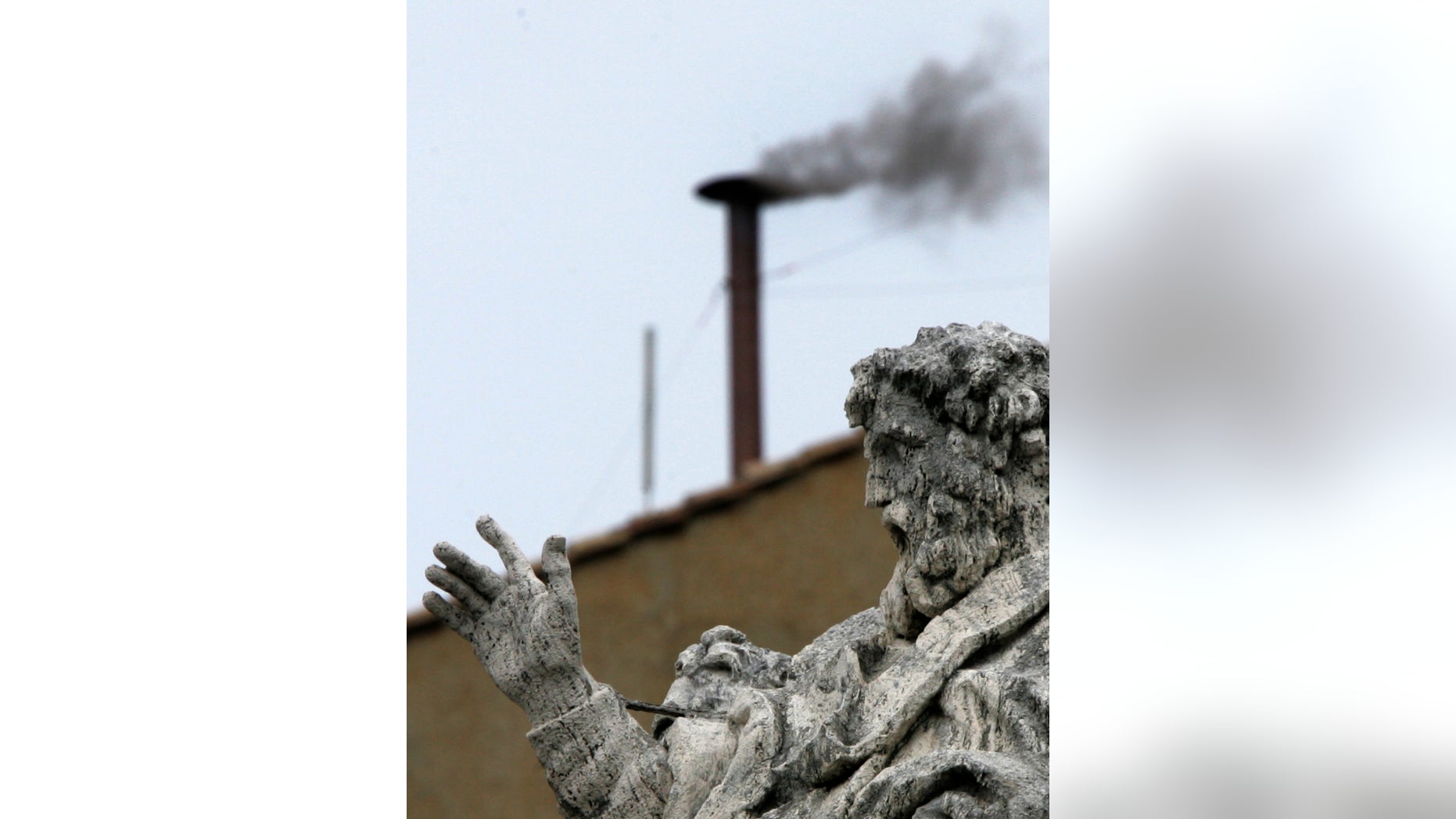 FILE - In this April 19, 2005 file photo, black smoke billows from the chimney atop the Sistine Chapel at the Vatican, indicating that the cardinals gathered in the Conclave for the second consecutive day have not yet chosen the new pontiff. White smoke signals that cardinals have chosen a pope and he has accepted. The Vatican announced Monday, Feb. 11, 2013 that Pope Benedict XVI, who was elected pope in the 2005 conclave, is stepping down on Feb. 28, becoming the first pontiff in 600 years to resign. The conclave to elect a new pope must begin 15-20 days after Benedict's resignation. (AP Photo/Diether Endlicher, File)