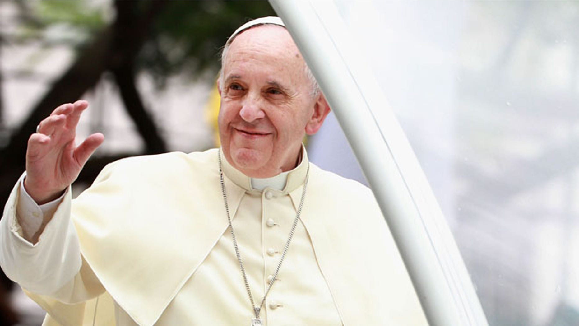 Pope Francis arrives at the Manila Cathedral on January 16, 2015 in Manila, Philippines.