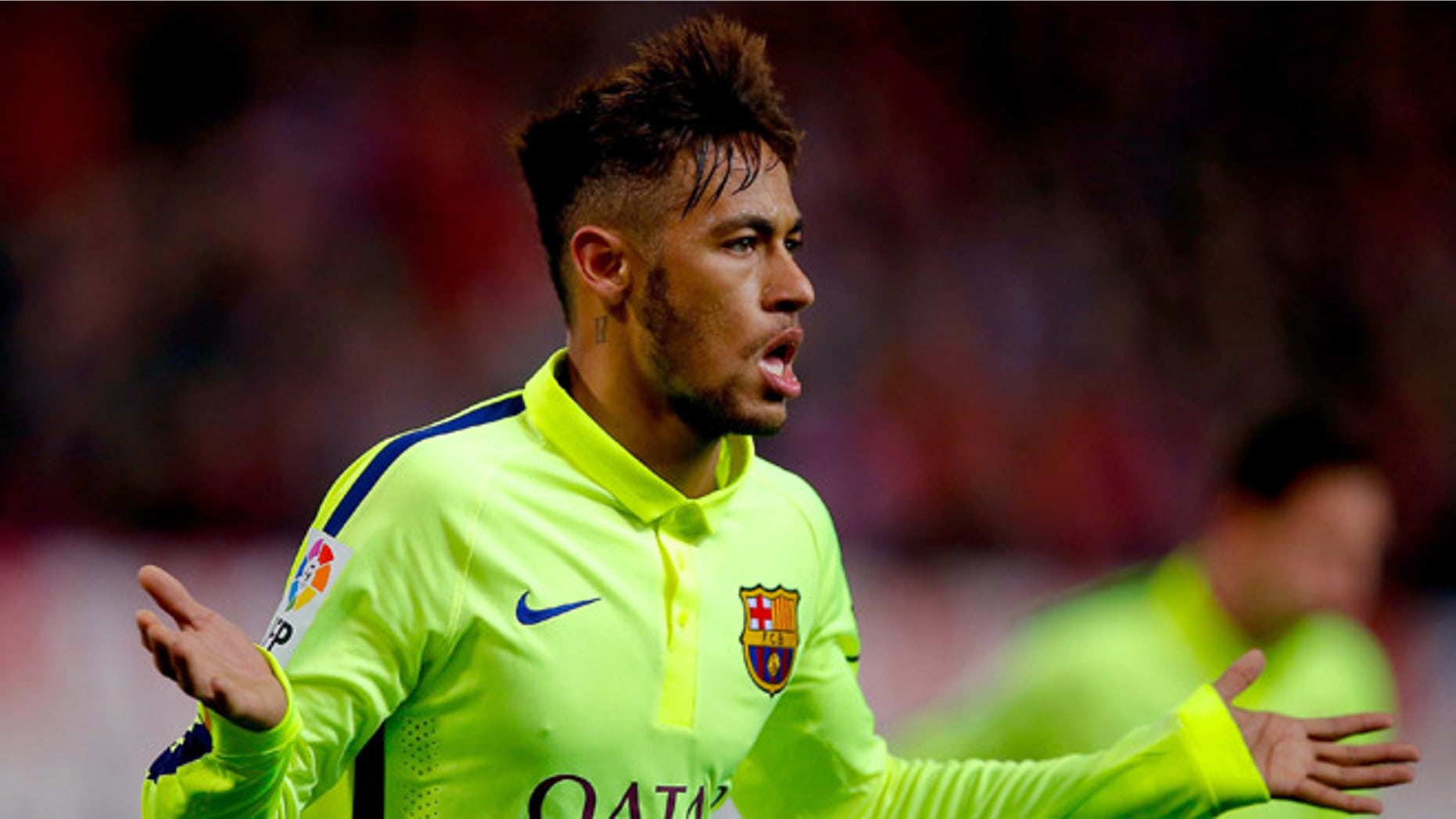 MADRID, SPAIN - JANUARY 28: Neymar JR. of FC Barcelona celebrates scoring their third goal during the Copa del Rey Round of 8 second leg match between Club Atletico de Madrid and FC Barcelona at Vicente Calderon Stadium on January 28, 2015 in Madrid, Spain. (Photo by Gonzalo Arroyo Moreno/Getty Images)