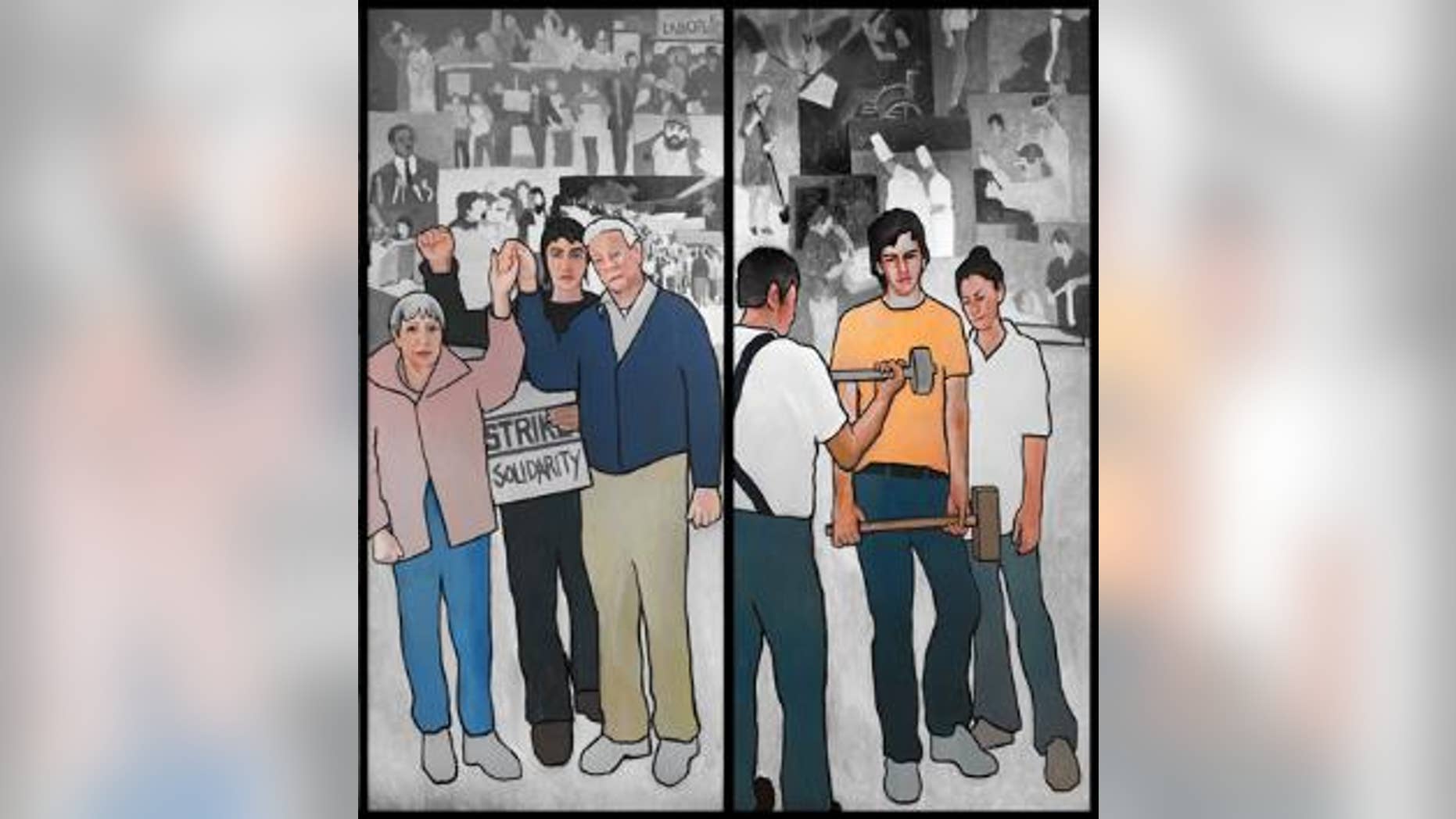 Maine Gov. Paul LePage is removing a 36-foot mural that includes images of worker strikes from the Labor Department's lobby. (Courtesy: Artist Judy Taylor)