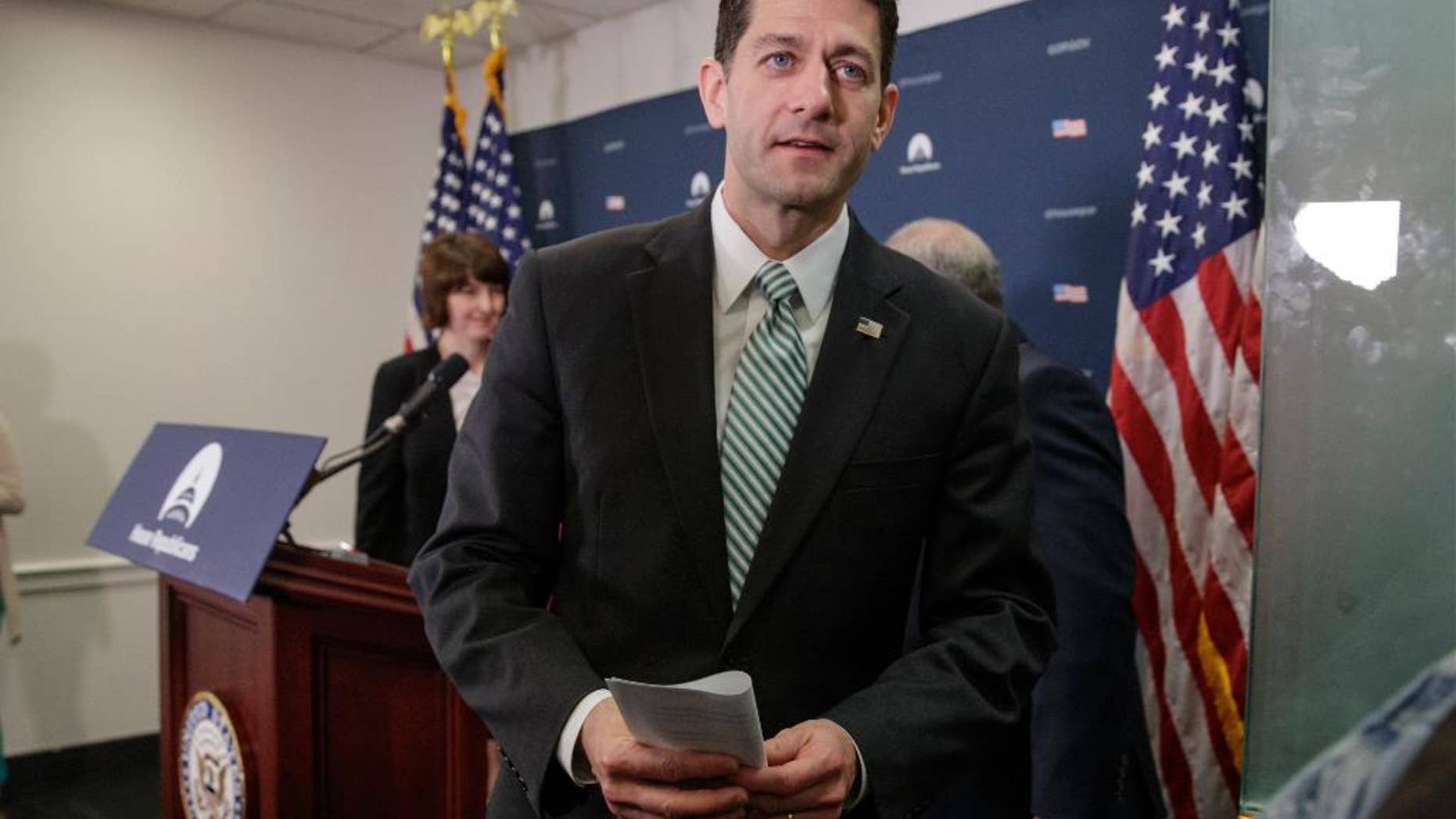 FILE - In this April 4, 2017 file photo, House Speaker Paul Ryan of Wis. finishes a news conference on Capitol Hill in Washington. where he talked about Republicans reviving the failed health care bill. Donald Trump promised to shake up Washington. And in his first 100 days, he’s certainly followed through. Between the fixation on the inauguration crowd size, his tweets that he had been wiretapped by his predecessor and the failed effort at health care reform, Trump’s honeymoon could hardly be described as blissful. (AP Photo/J. Scott Applewhite, File)