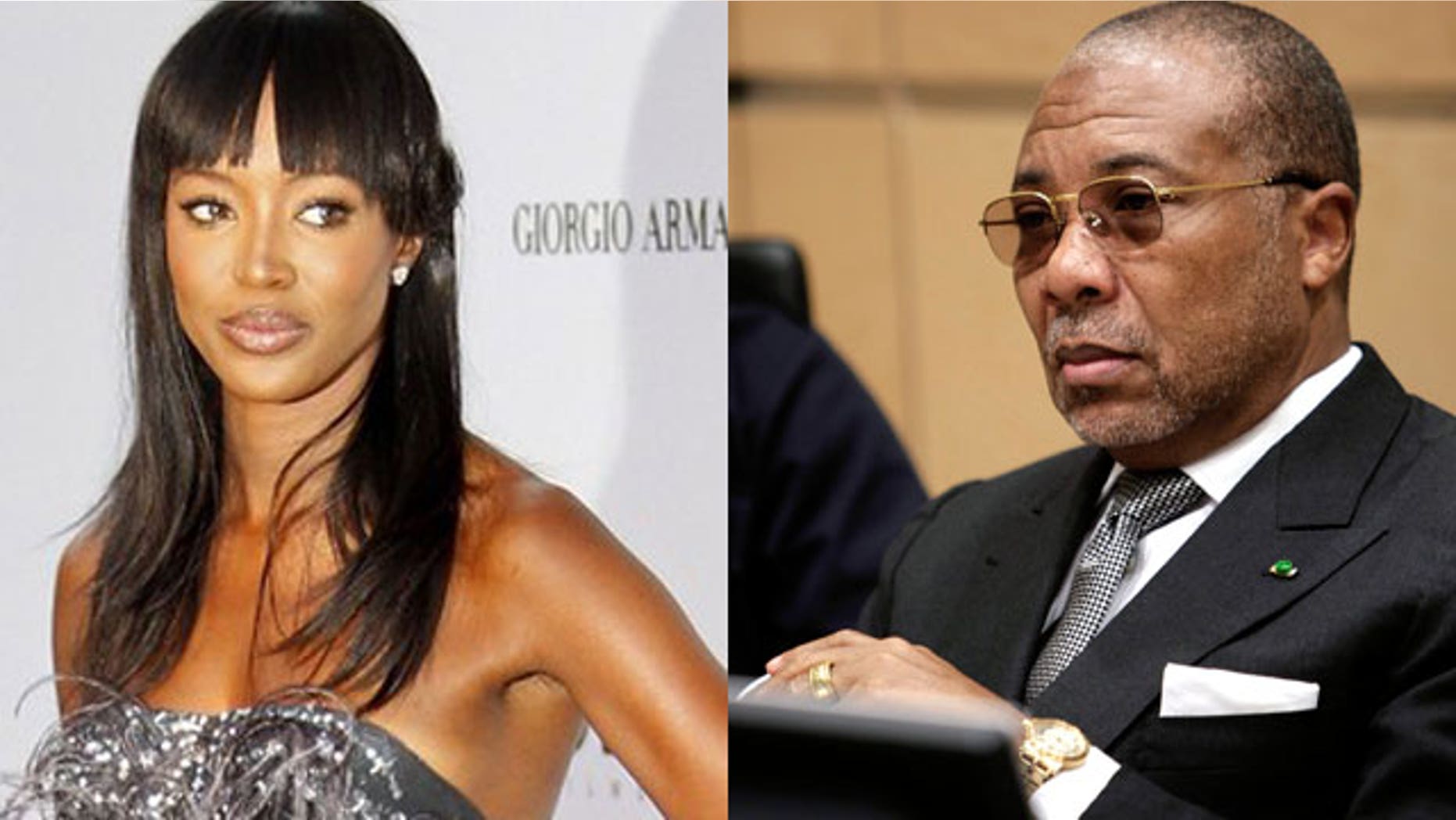 Naomi Campbell, left, and Charles Taylor, former president of Liberia.