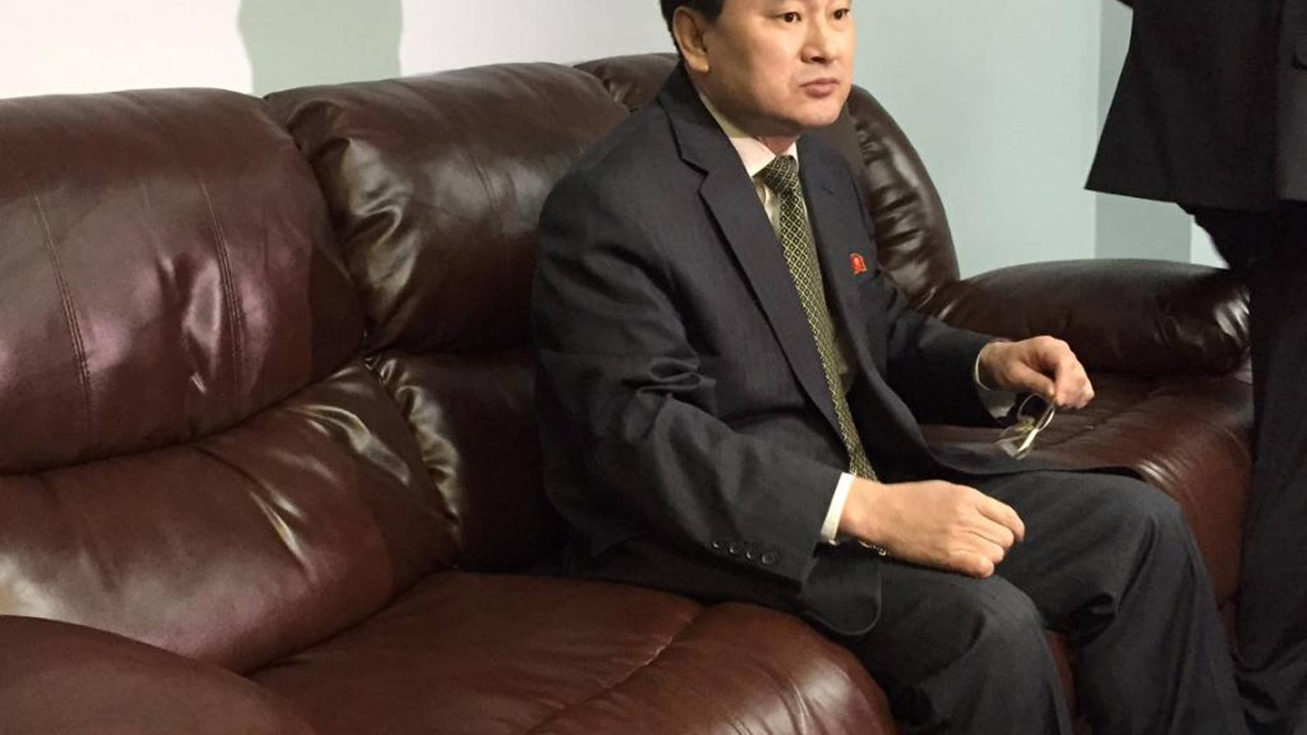 North Korea’s deputy permanent representative to the United Nations, An Myong Hun, waits to speak to reporters at North Korea’s U.N. mission in New York, Wednesday April 8, 2015. Hun said Mexico has "forcibly detained" one of its ships months after it ran aground off Mexico's Gulf coast and that his country will take unspecified "necessary measures to make the ship leave immediately." An Myong Hun said the ship, the Mu Du Bong, was not carrying anything prohibited by U.N. sanctions and that more than 50 crew remain on board. (AP Photo/Cara Anna)