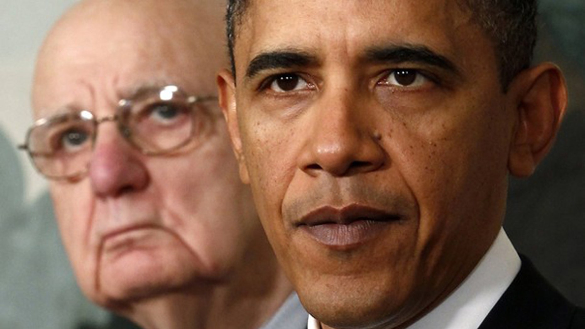 In this January 21, 2010 file photo, President Obama speaks about financial reform after his meeting with Presidential Economic Recovery Advisory Board Chair Paul Volcker at the White House. (Reuters)