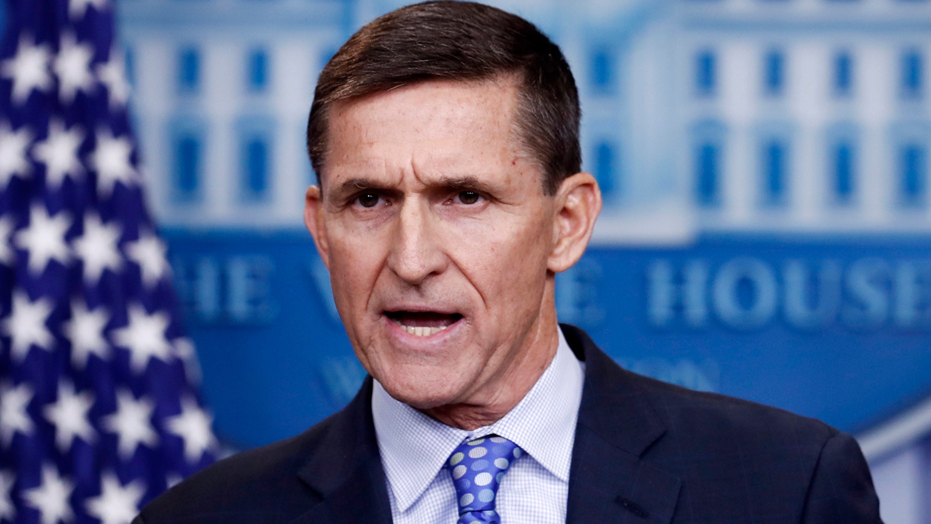 Then-National Security Adviser Michael Flynn speaks at a White House news conference in February 2017.