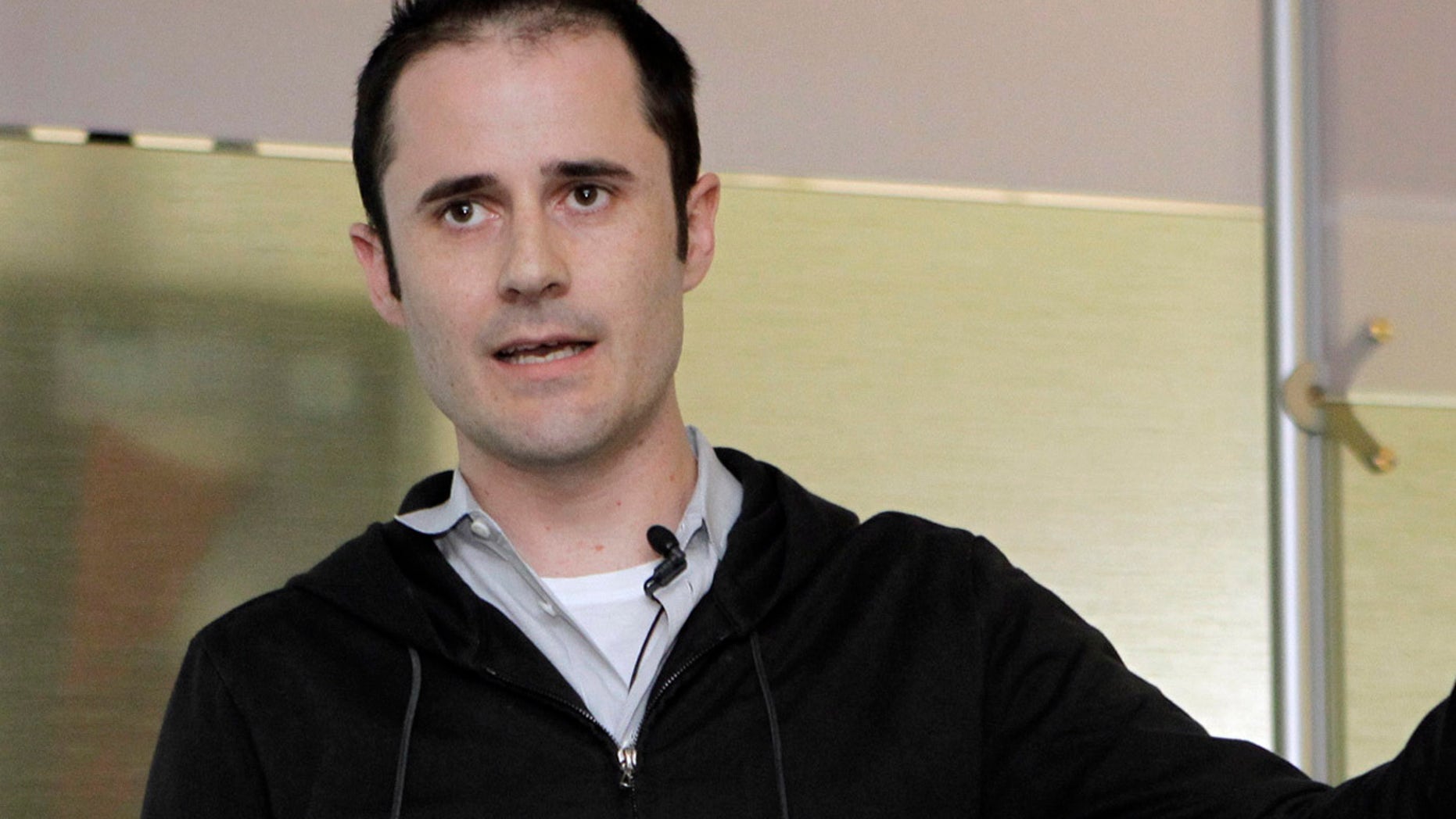 FILE - In this Sept. 14, 2010 file photo, then Twitter CEO Evan Williams speaks at the company's headquarters in San Francisco. In an interview with The New York Times, the co-founder of Twitter says he's sorry if the popular social media platform helped put Donald Trump in the White House, as the president has suggested. The 45-year-old Silicon Valley entrepreneur also said the internet is obviously broken because it rewards extremes. (AP Photo/Marcio Jose Sanchez, File)