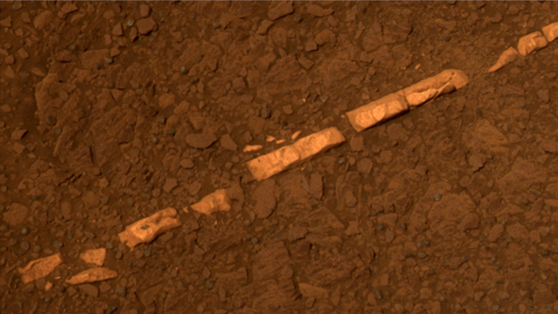 This color view of a mineral vein called "Homestake" comes from the panoramic camera on NASA's Mars Exploration Rover Opportunity.
