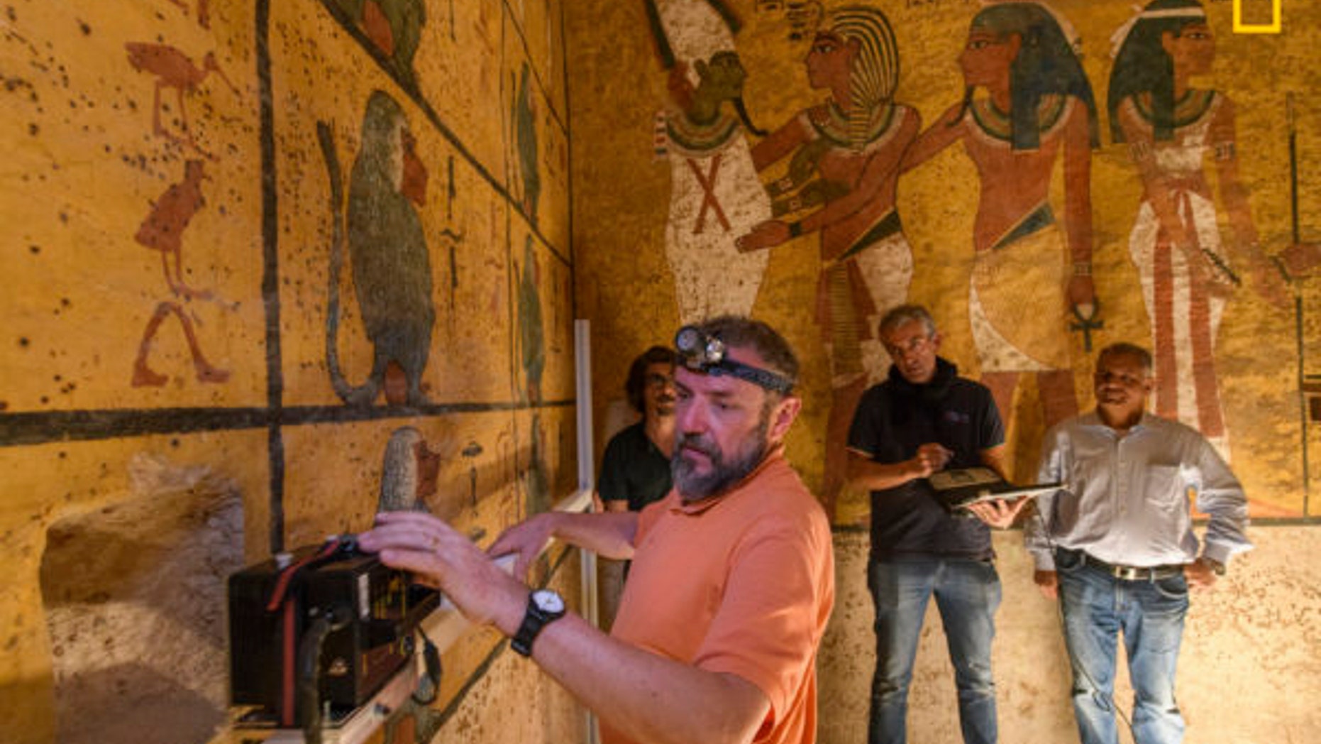 Exclusive Photos: Search Resumes for Hidden Chambers In King Tut's Tomb. A technician uses ground-penetrating radar (GPR) to search for voids behind the west wall of King Tutankhamunâs tomb. The new investigation is directed by specialists from the Polytechnic University of Turin in Italy. (Kenneth Garrett)
