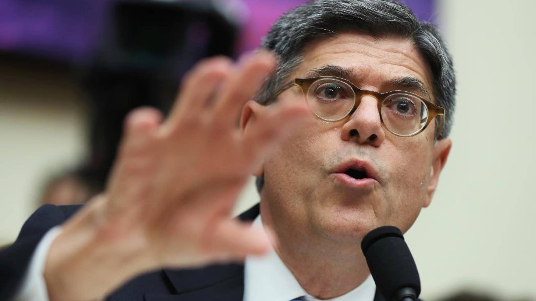 Treasury Secretary Jacob Lew testifies on Capitol Hill in Washington, Thursday, Sept. 22, 2016, before the House Financial Services Committee hearing on "the Annual Report of the Financial Stability Oversight Council." (AP Photo/Manuel Balce Ceneta)