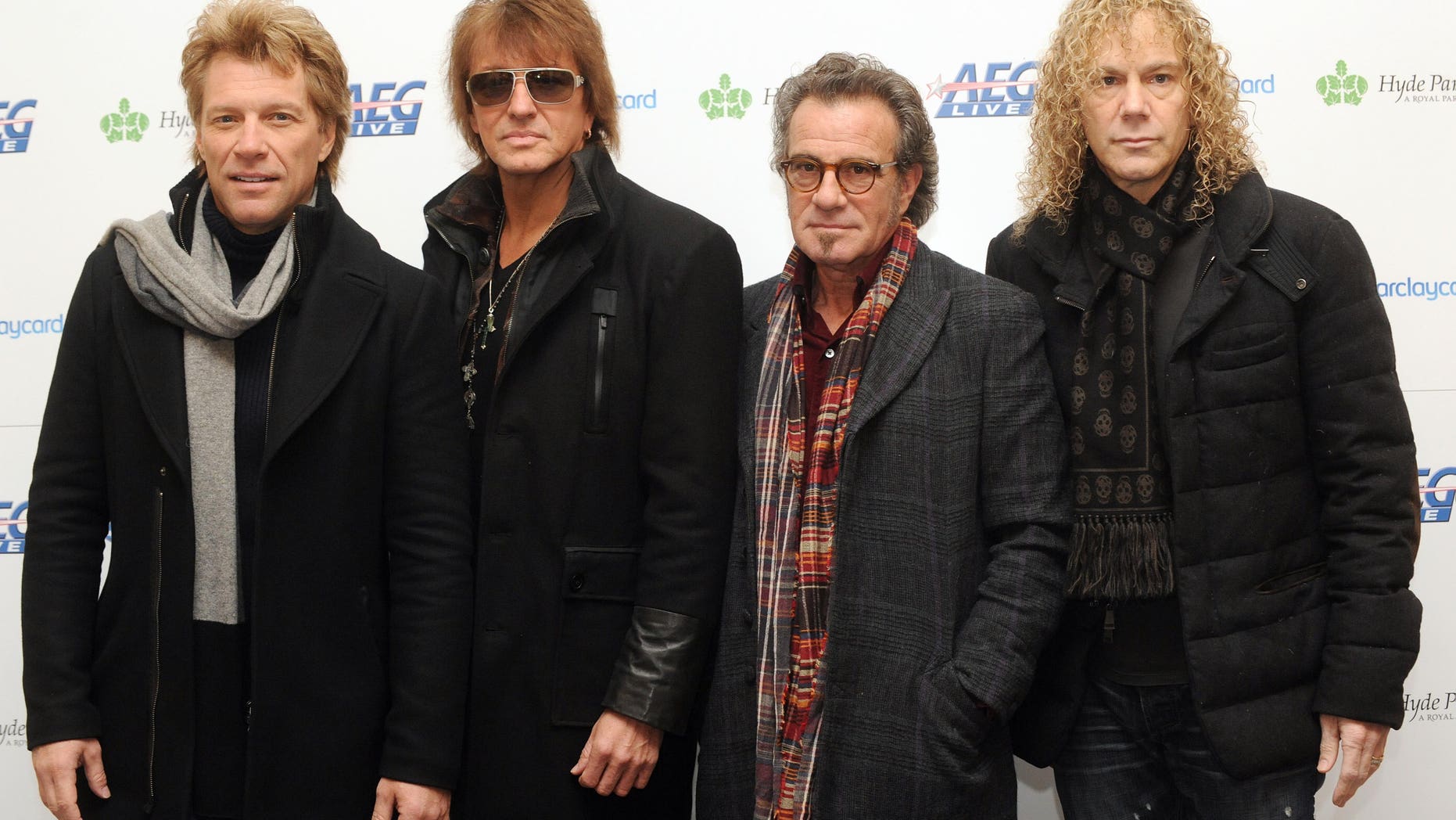 LONDON, UNITED KINGDOM - JANUARY 23: Jon Bon Jovi, Richie Sambora, Tico Torres and David Bryan attends as Bon Jovi are announced to headline the AEG Live: Hyde Park 2013 gigs at Mandarin Oriental Hyde Park on January 23, 2013 in London, England. (Photo by Stuart Wilson/Getty Images)