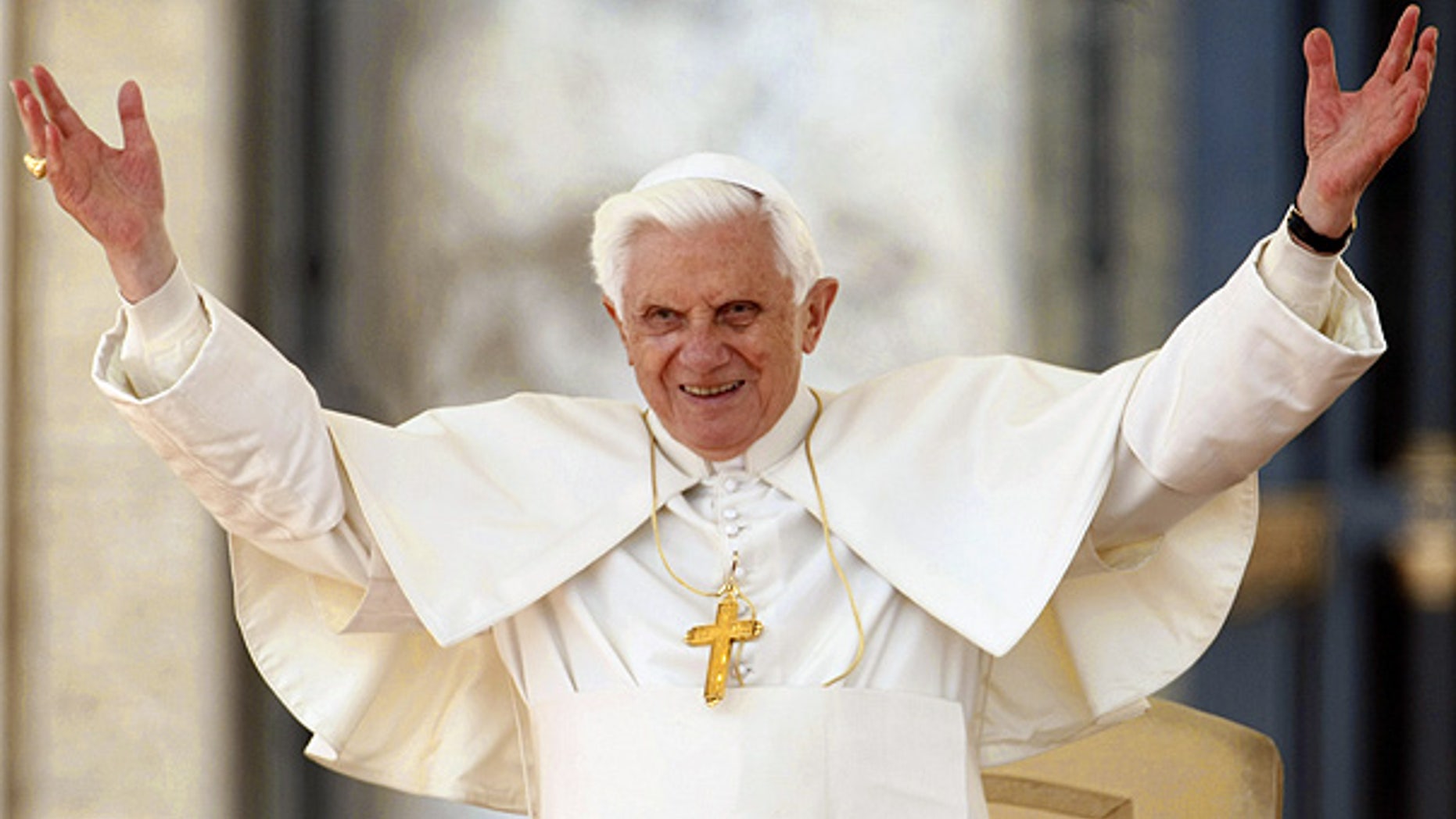 Mar. 31: Pope Benedict XVI acknowledges the crowd in St. Peter's Square.