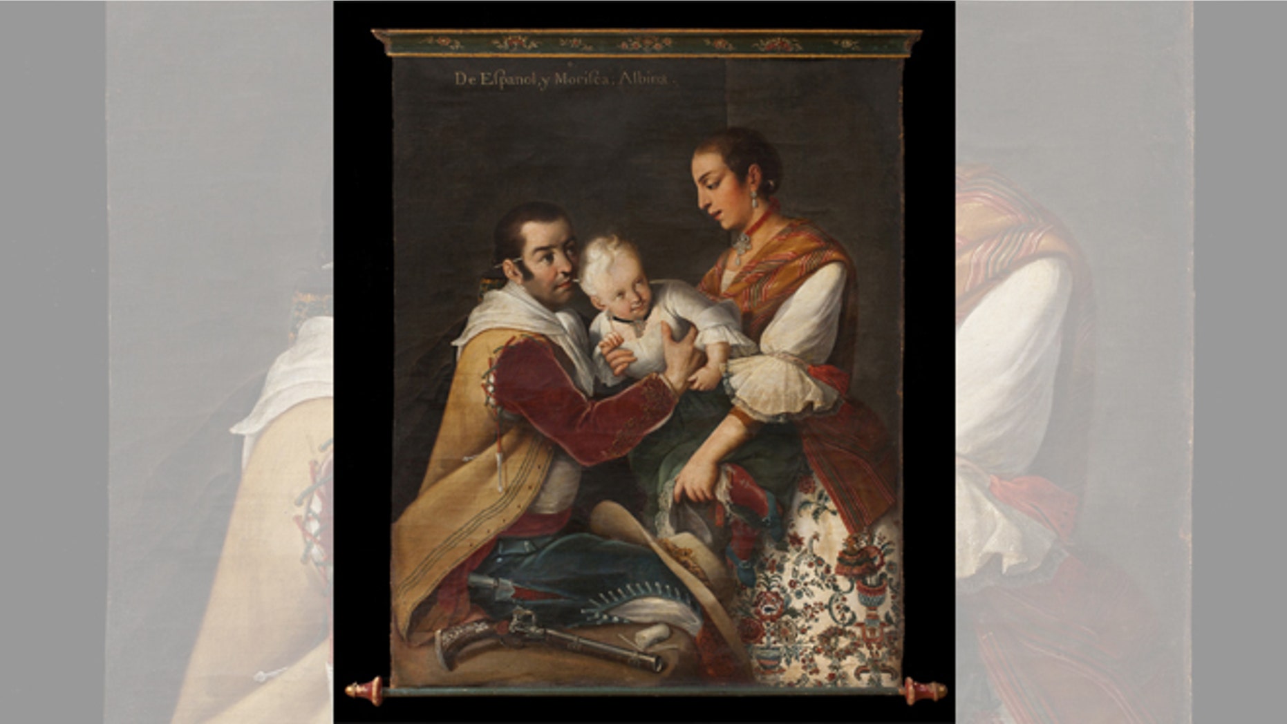 Painting by Miguel Cabrera. "From Spaniard and Morisca, Albino." Purchased by the Los Angeles County Museum of Art through funds by Kelvin Jones and partial gift from Christina Jones Janssen.