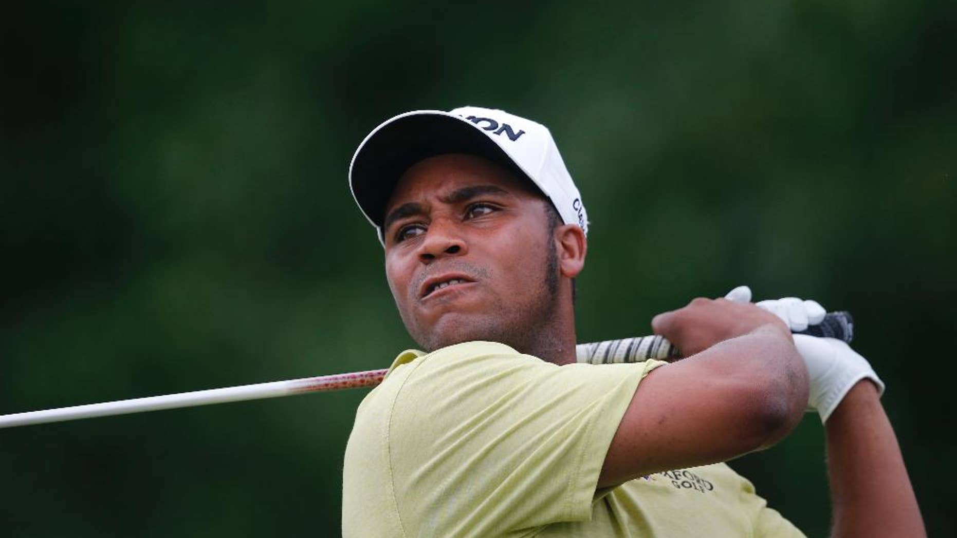 FILE - In this May 2, 2016, file photo, Harold Varner III tees off the 18th hole during the final round of the PGA Zurich Classic golf tournament at TPC Louisiana in Avondale, La. Varner held on to win the Australian PGA Championship in Gold Coast, Australia, on Sunday, Dec.4, 2016 by two shots after a roller-coaster last round of 65 that included seven birdies and two bogeys in an entertaining nine-hole stretch at Royal Pines. (AP Photo/Gerald Herbert, File)