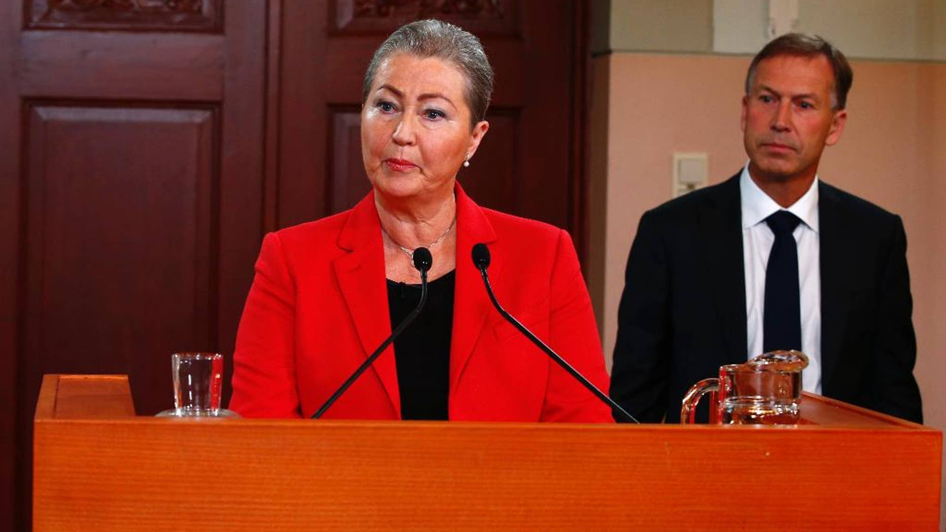 Kaci Kullmann Five, the new head of the Norwegian Nobel Peace Prize Committee, announces the winner of 2015 Nobel peace prize during a press conference in Oslo, Norway, Friday Oct. 9, 2015. The Norwegian Nobel Committee announced Friday that the 2015 Nobel Peace Prize was awarded to the Tunisian National Dialogue Quartet.
