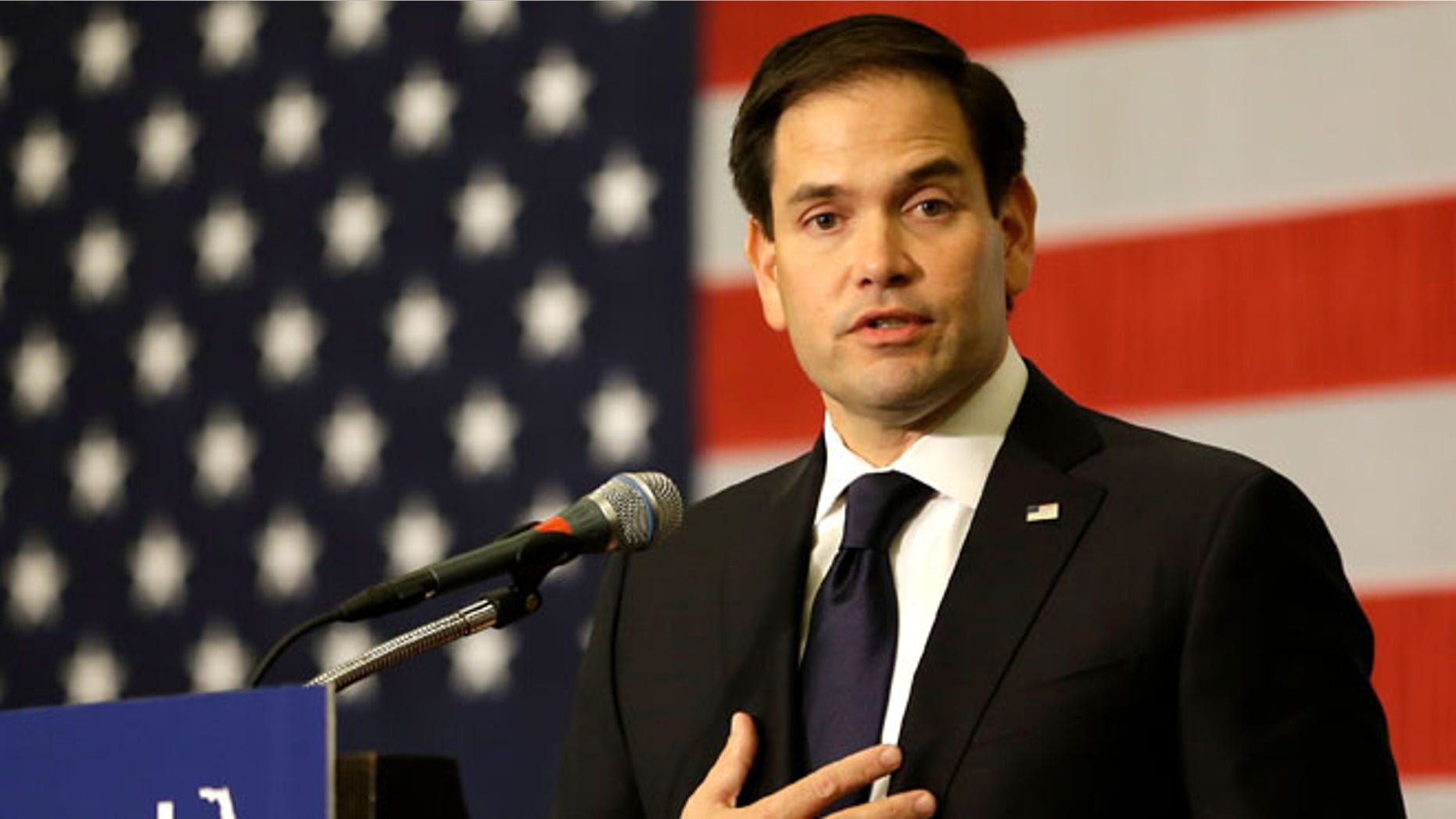 FILE- In this Aug. 30, 2016 file photo, Sen. Marco Rubio, R-Fla. speaks at a primary election party, in Kissimmee, Fla. Patrick Murphy, a Democratic congressman with little name recognition, is struggling to stop Sen. Marco Rubio from being re-elected. (AP Photo/John Raoux, File)