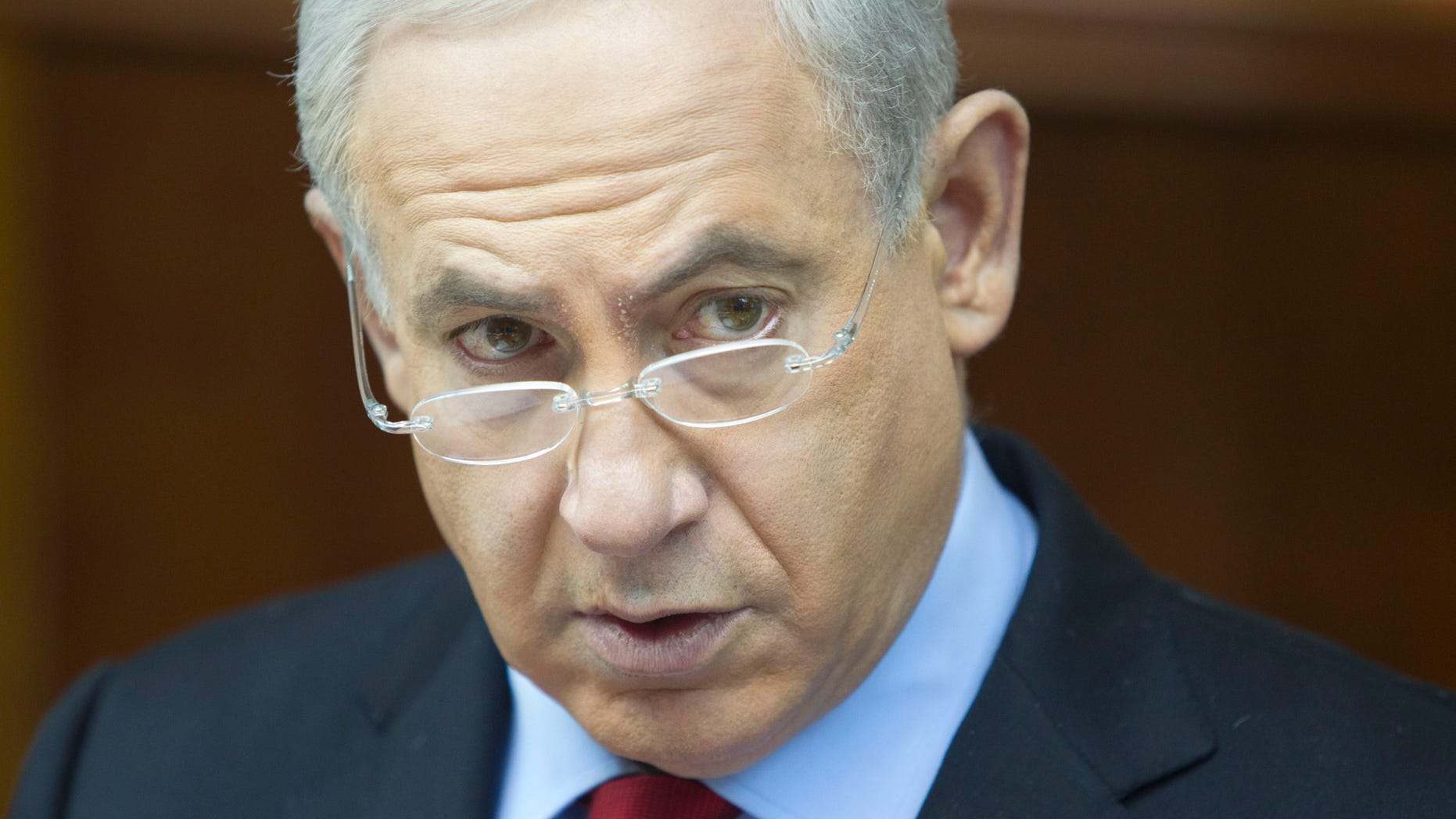 Israeli Prime Minister Benjamin Netanyahu attends the weekly cabinet meeting in his Jerusalem office, Sunday, Dec. 23, 2012. (AP Photo/Sebastian Scheiner, Pool)