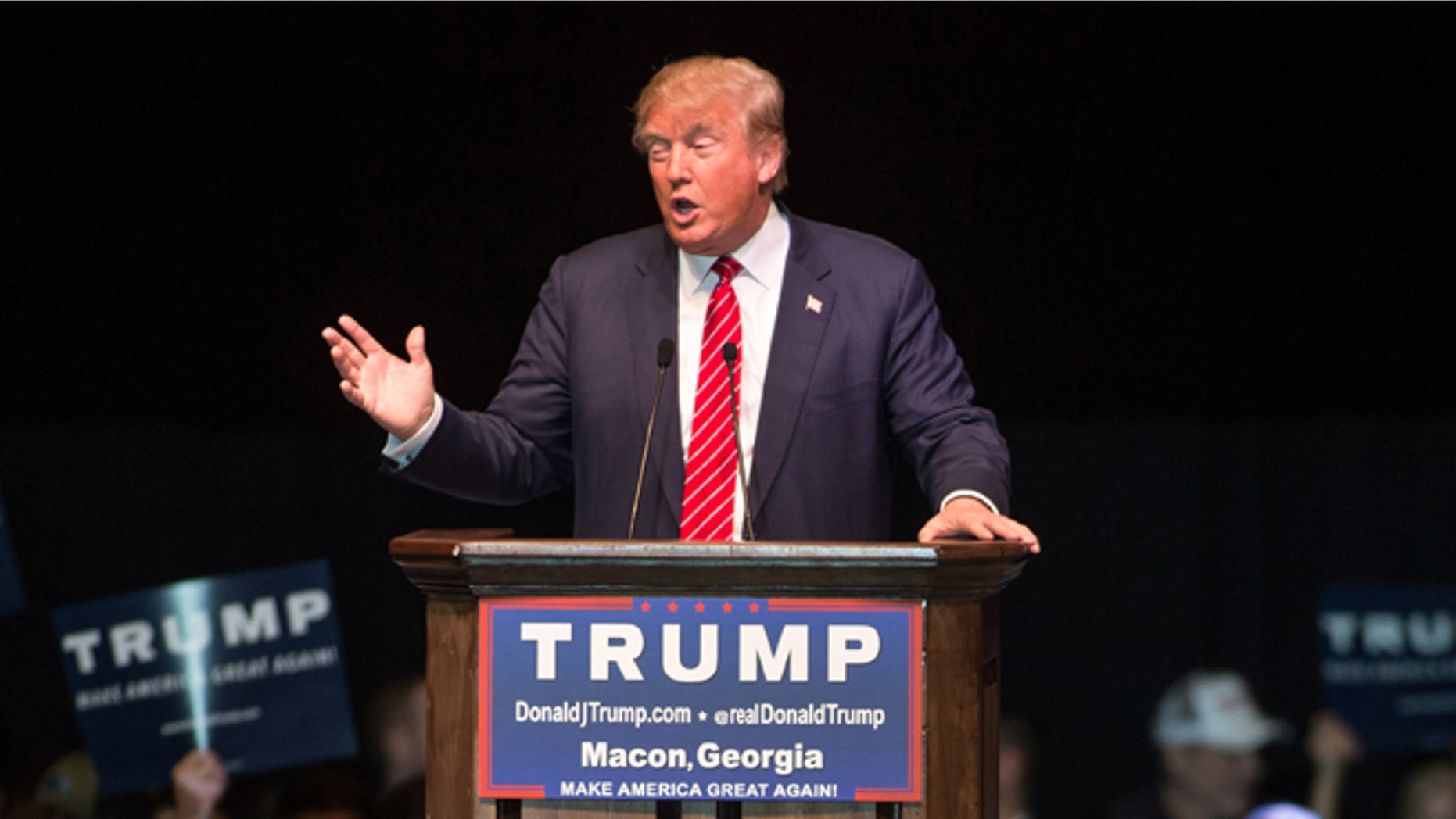 Republican presidential candidate Donald Trump speaks during a campaign rally at the Macon Centreplex, Monday, Nov. 30, 2015, in Macon, Ga. (AP Photo/Branden Camp)