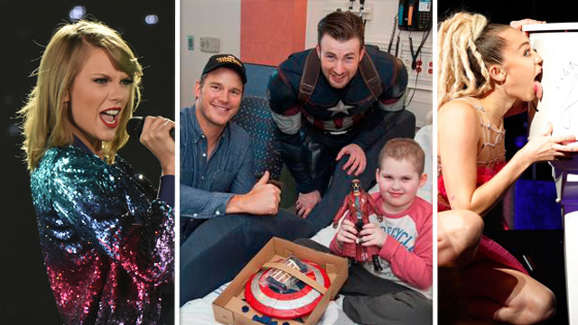 Taylor Swift, Chris Pratt, Chris Evans, Miley Cyrus.