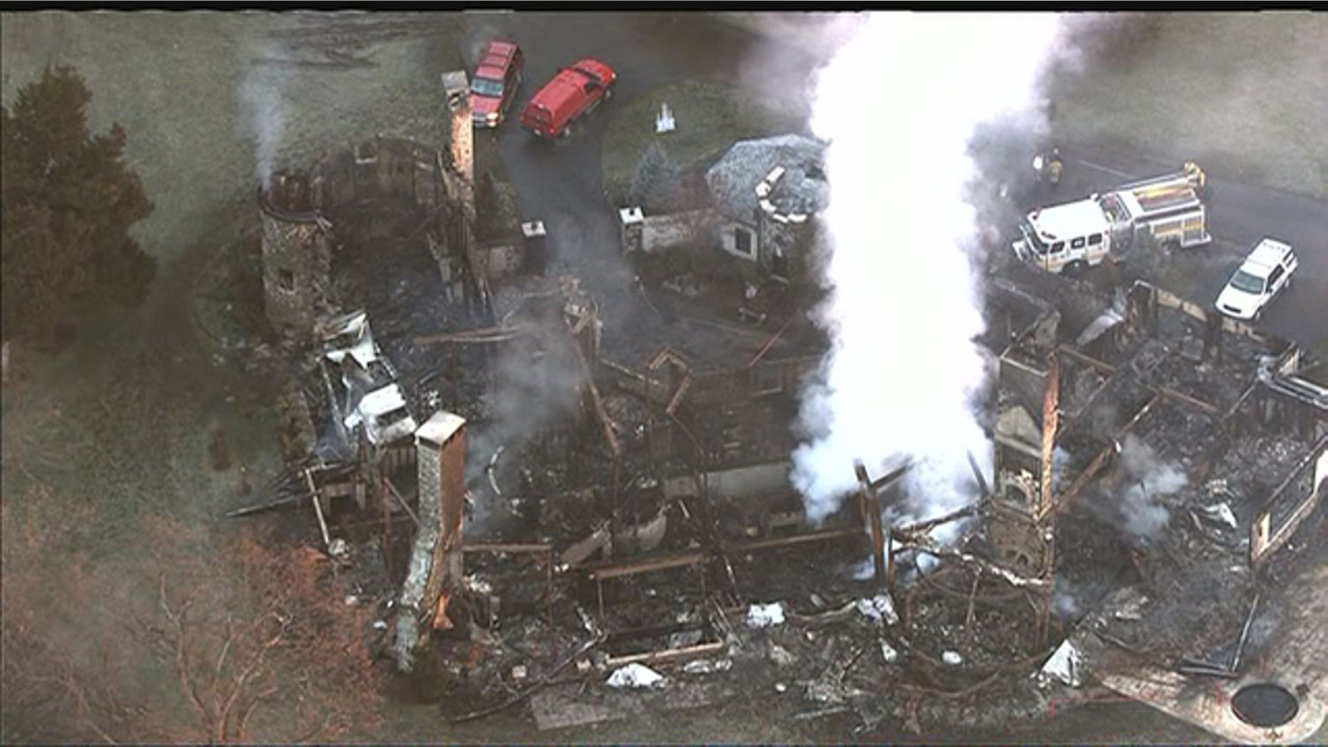 Jan. 23, 2015: This photo shows the remains of an Annapolis, Md. mansion destroyed by fire Monday. Four bodies have been recovered from the rubble, with 2 people unaccounted for. (MyFoxDC.com)