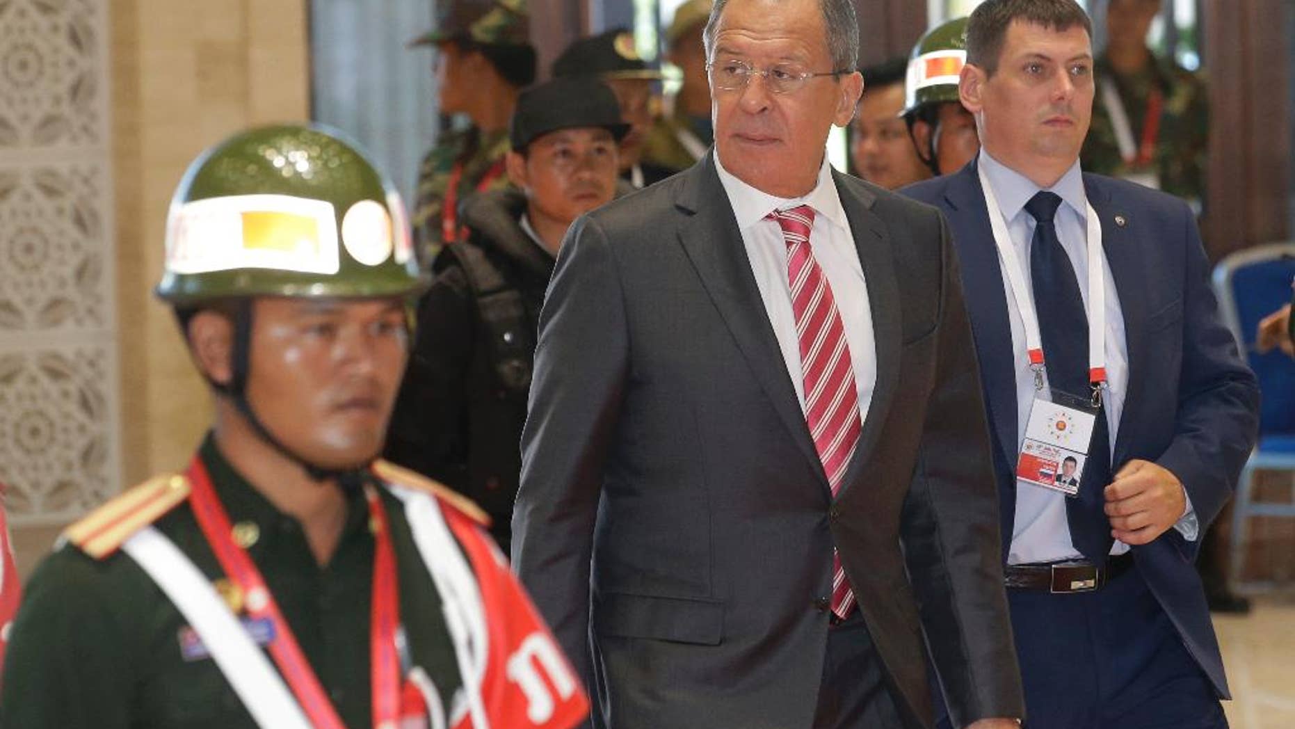 Russian Foreign Minister Sergey Lavrov arrives for the Association of Southeast Asian Nations (ASEAN) Foreign Ministers' Meeting in Vientiane, Laos, Monday, July 25, 2016. (AP Photo/Sakchai Lalit)