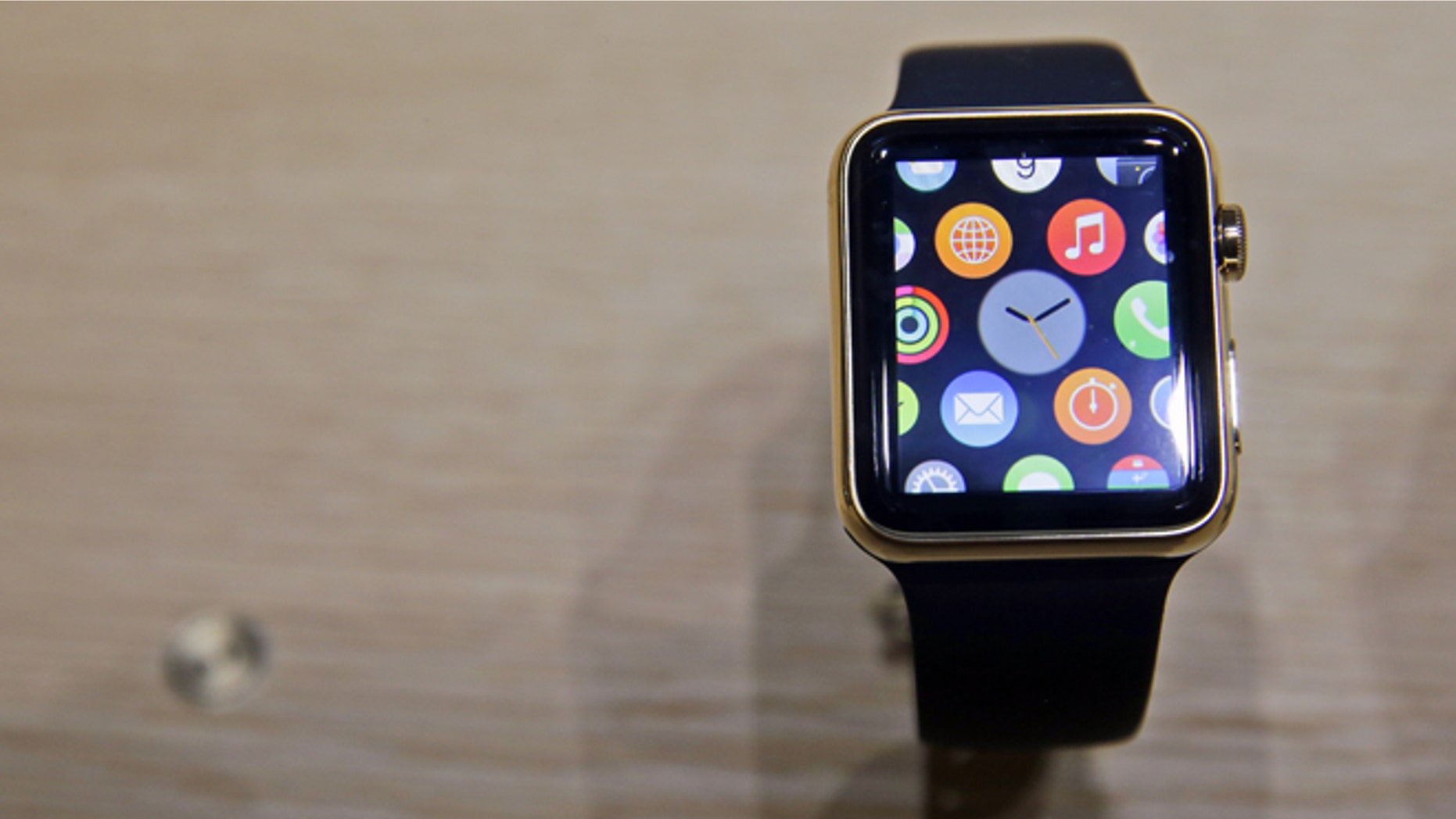 A variety of the Apple Watch is on display in the demo room after an Apple event on Monday, March 9, 2015, in San Francisco. Pre-orders for the Apple Watch start April 10. The device costs $349 for a base model, while a luxury gold version will go for $10,000.